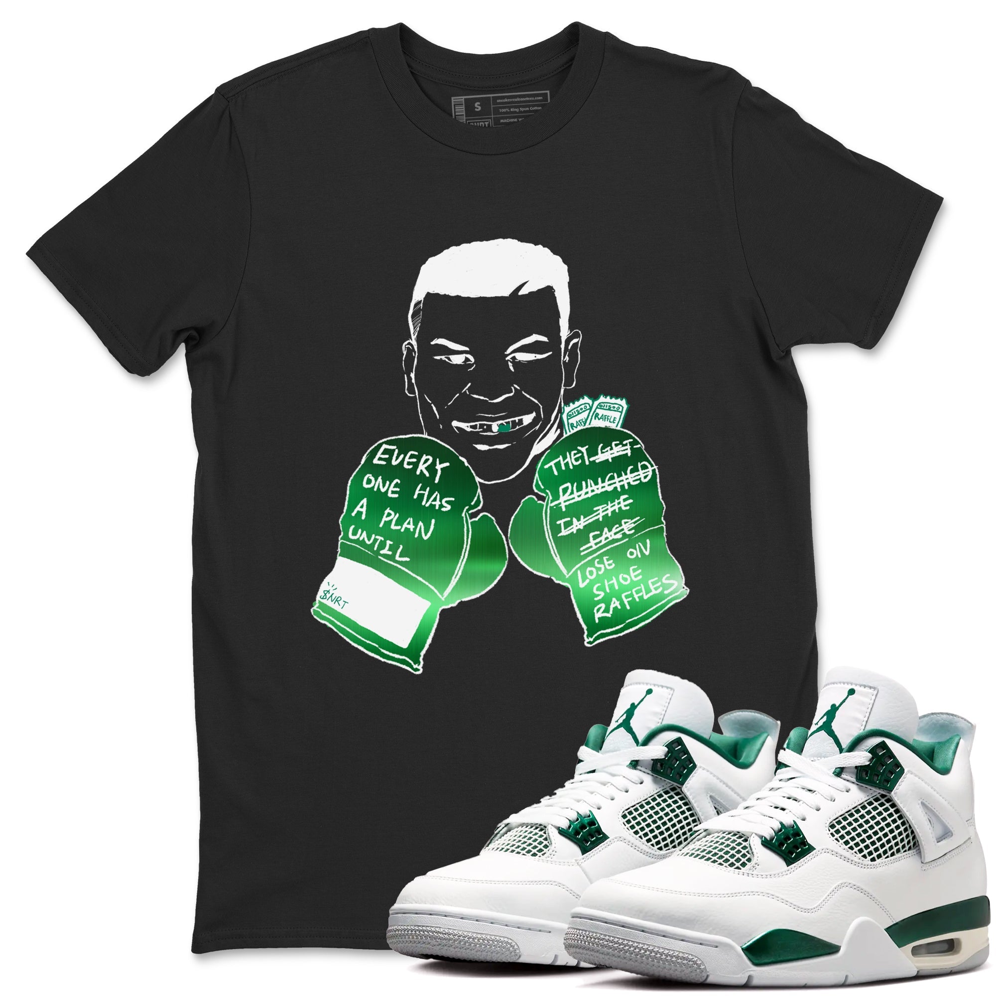 4s Oxidized Green shirts to match jordans Everyone Has A Plan sneaker match tees Air Jordan 4 Oxidized Green Drip Gear Zone streetwear brand Black 1 unisex cotton tee