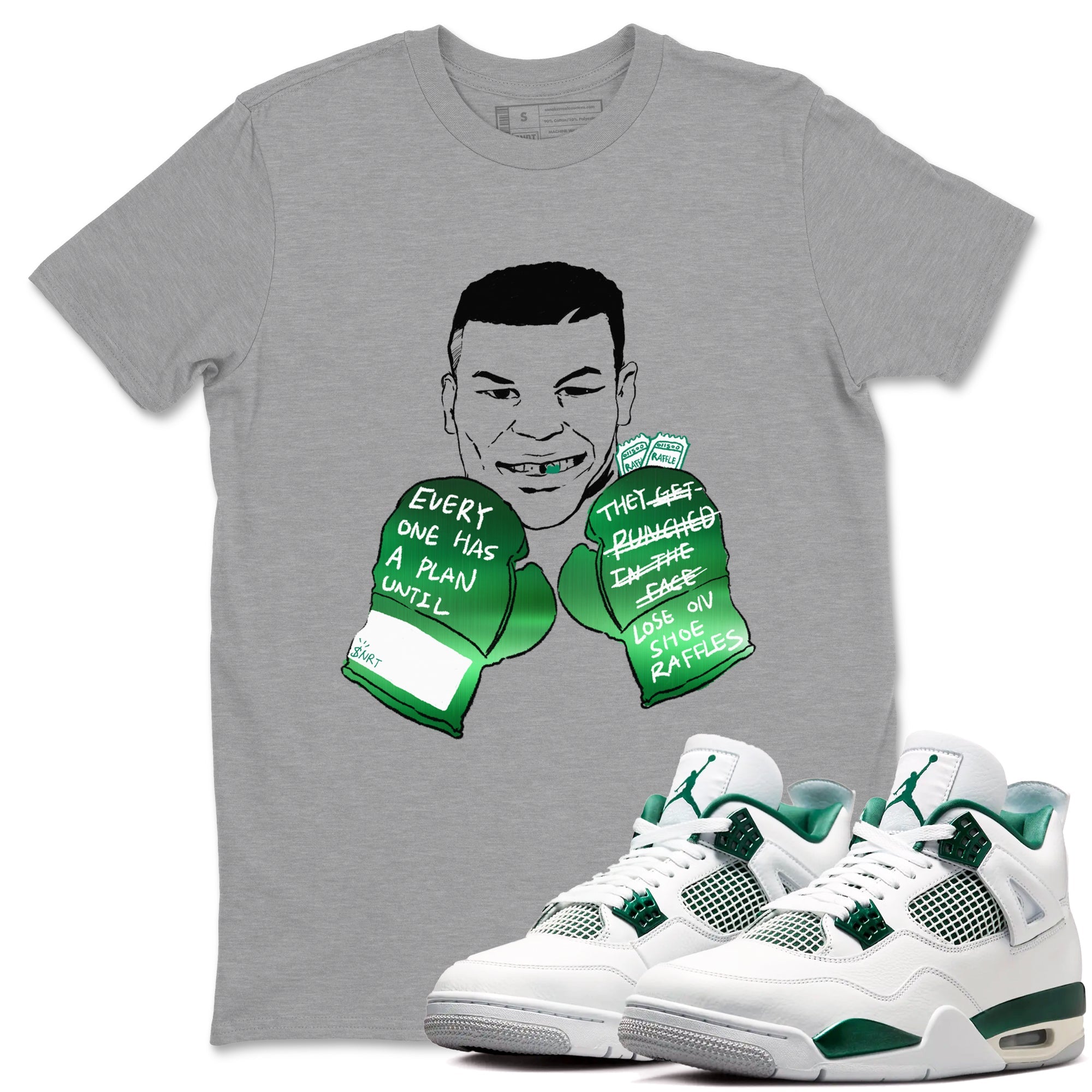 4s Oxidized Green shirts to match jordans Everyone Has A Plan sneaker match tees Air Jordan 4 Oxidized Green Drip Gear Zone streetwear brand Heather Grey 1 unisex cotton tee