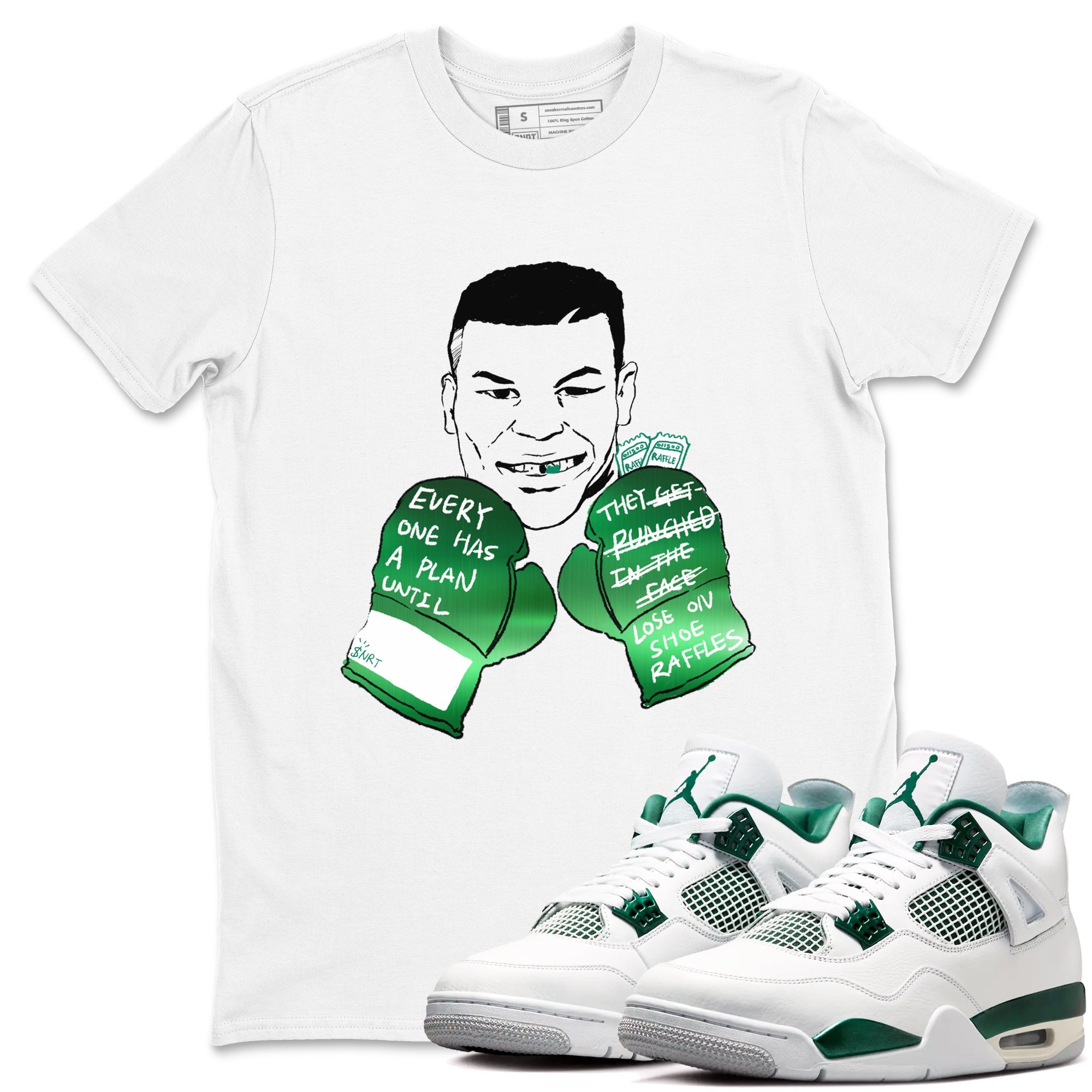 4s Oxidized Green shirts to match jordans Everyone Has A Plan sneaker match tees Air Jordan 4 Oxidized Green Drip Gear Zone streetwear brand White 1 unisex cotton tee