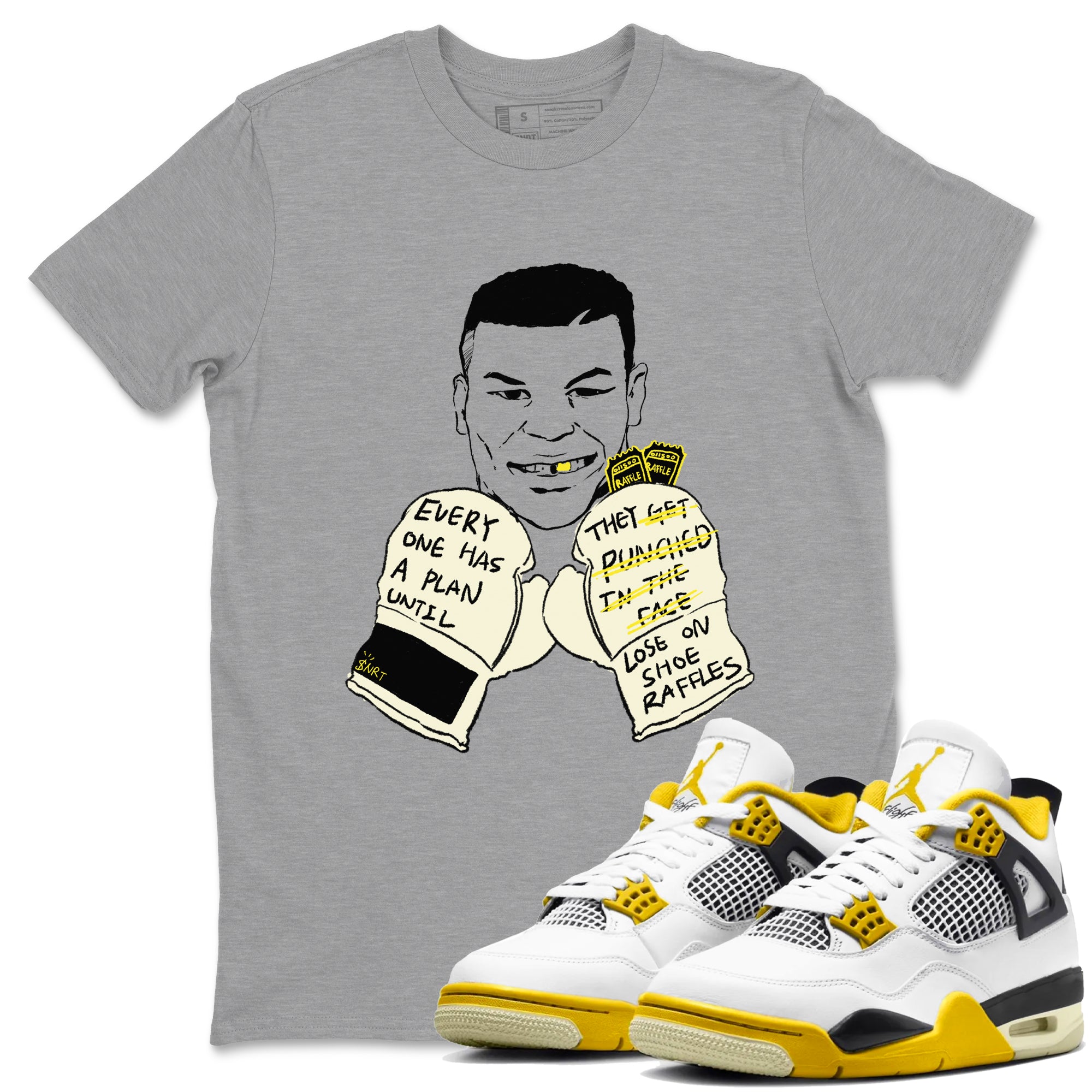 AJ4 Vivid Sulfur shirt to match jordans Everyone Has A Plan sneaker tees Air Jordan 4 Vivid Sulfur Drip Gear Zone unisex cotton Heather Grey 1 crew neck shirt
