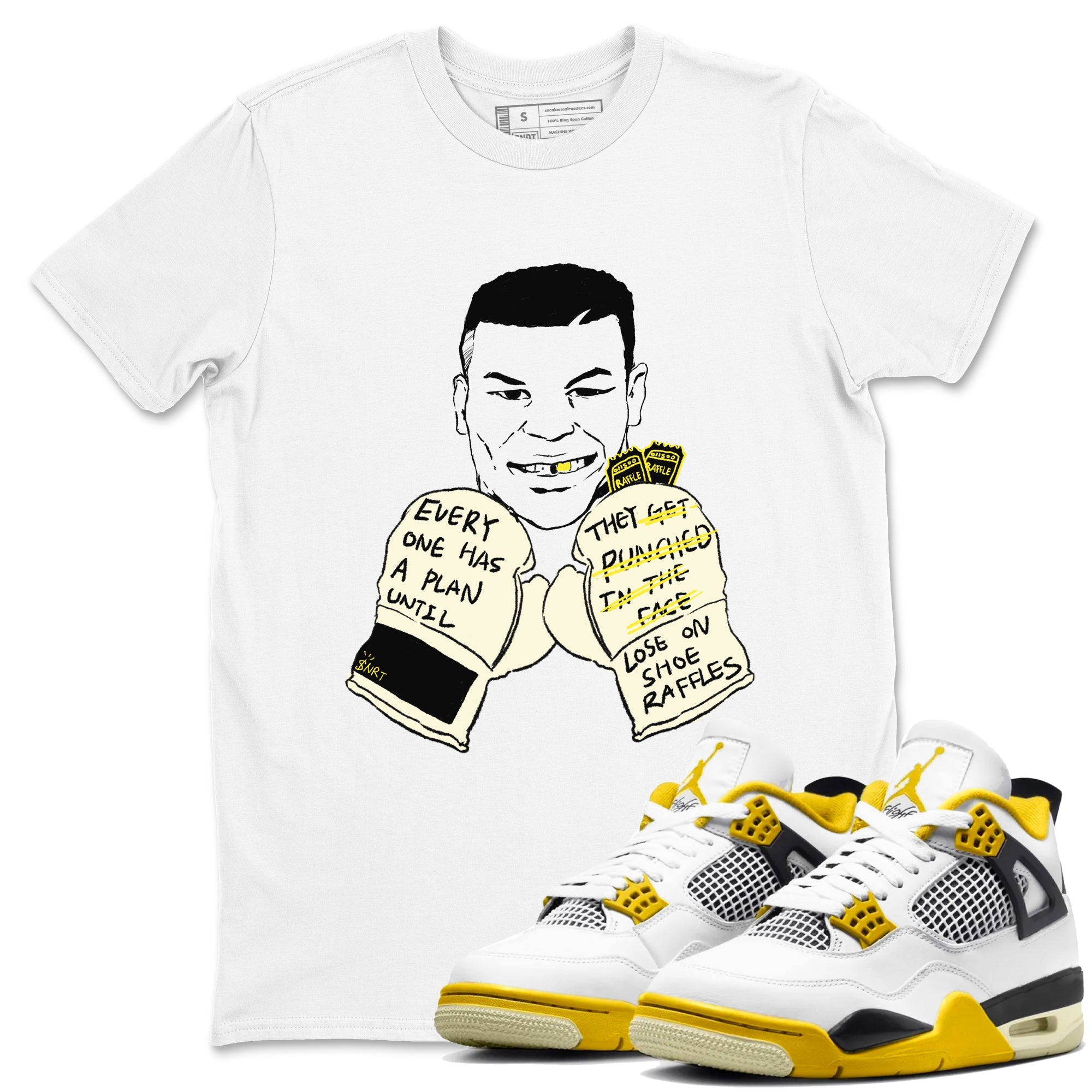 AJ4 Vivid Sulfur shirt to match jordans Everyone Has A Plan sneaker tees Air Jordan 4 Vivid Sulfur Drip Gear Zone unisex cotton White 1 crew neck shirt