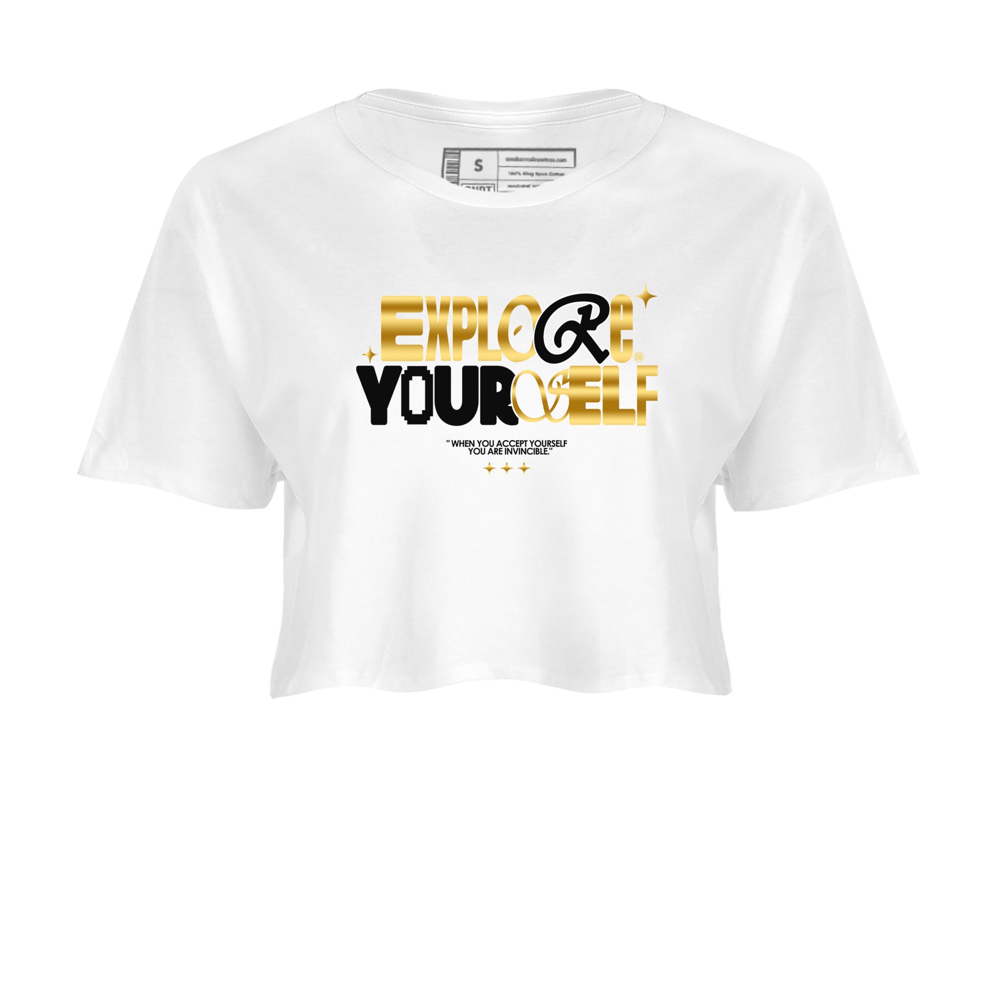 Air Jordan 1 High OG Black Metallic Gold shirts to match jordans Explore Yourself sneaker match tees Air Jordan 1 Retrp Black Metallic Gold Sneaker Shirts Drip Gear Zone streetwear brand White 2 crop tee