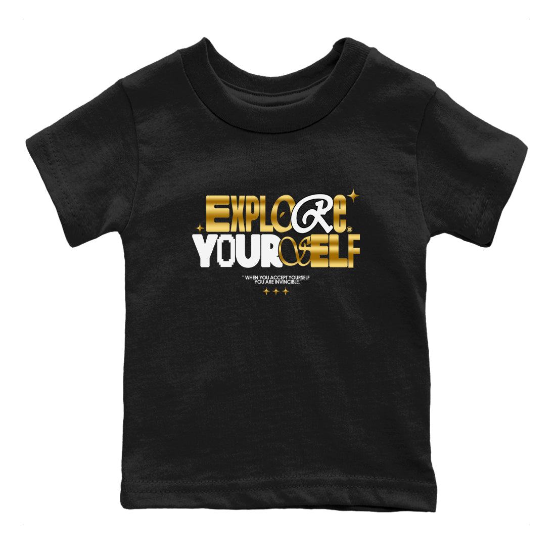 Air Jordan 1 High OG Black Metallic Gold shirts to match jordans Explore Yourself sneaker match tees Air Jordan 1 Retrp Black Metallic Gold Sneaker Shirts Drip Gear Zone streetwear brand Baby and Youth Black 2 cotton tee