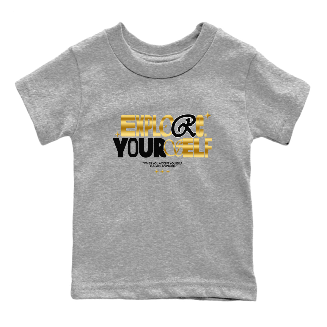 Air Jordan 1 High OG Black Metallic Gold shirts to match jordans Explore Yourself sneaker match tees Air Jordan 1 Retrp Black Metallic Gold Sneaker Shirts Drip Gear Zone streetwear brand Baby and Youth Heather Grey 2 cotton tee