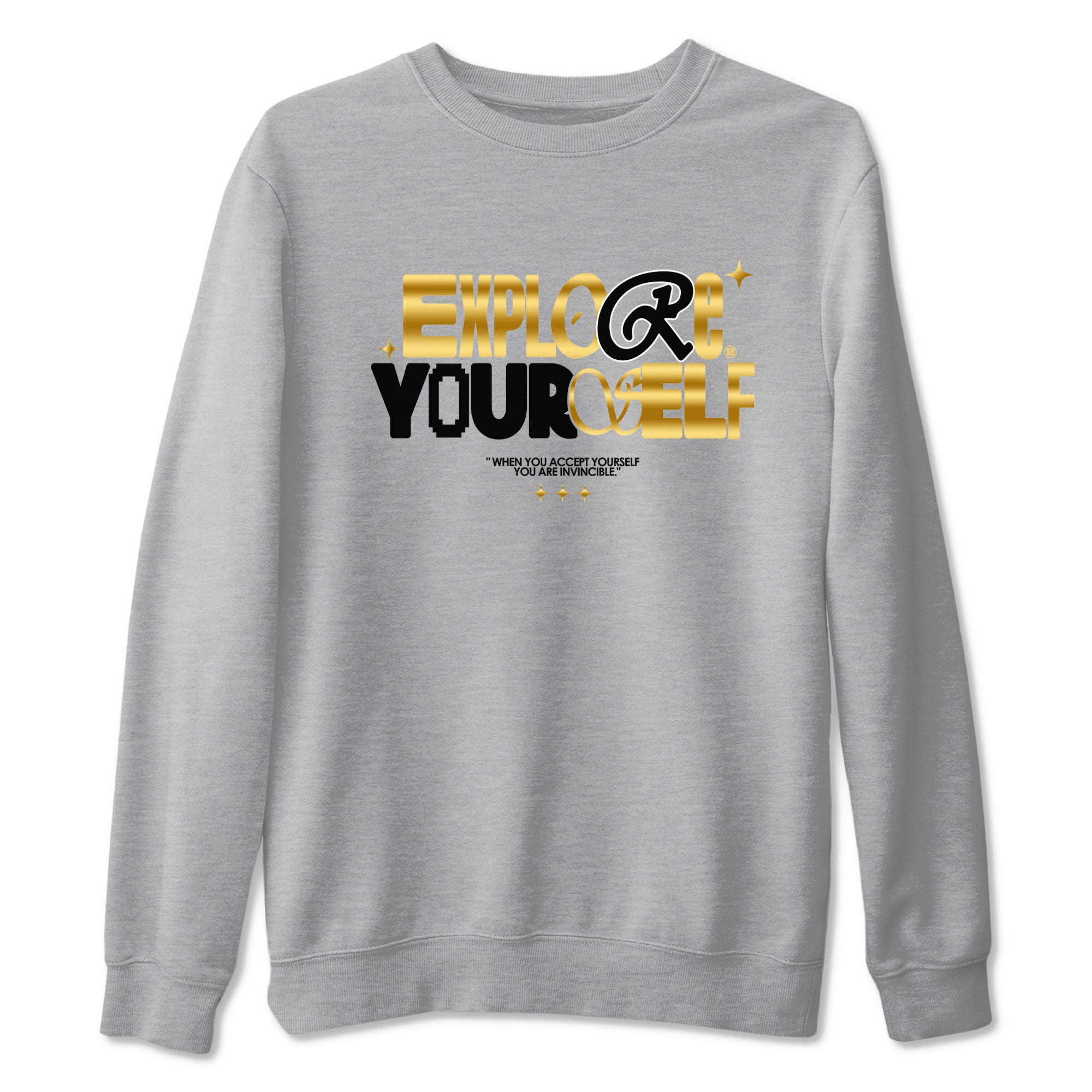 Air Jordan 1 High OG Black Metallic Gold shirts to match jordans Explore Yourself sneaker match tees Air Jordan 1 Retrp Black Metallic Gold Sneaker Shirts Drip Gear Zone streetwear brand Heather Grey 2 unisex cotton tee