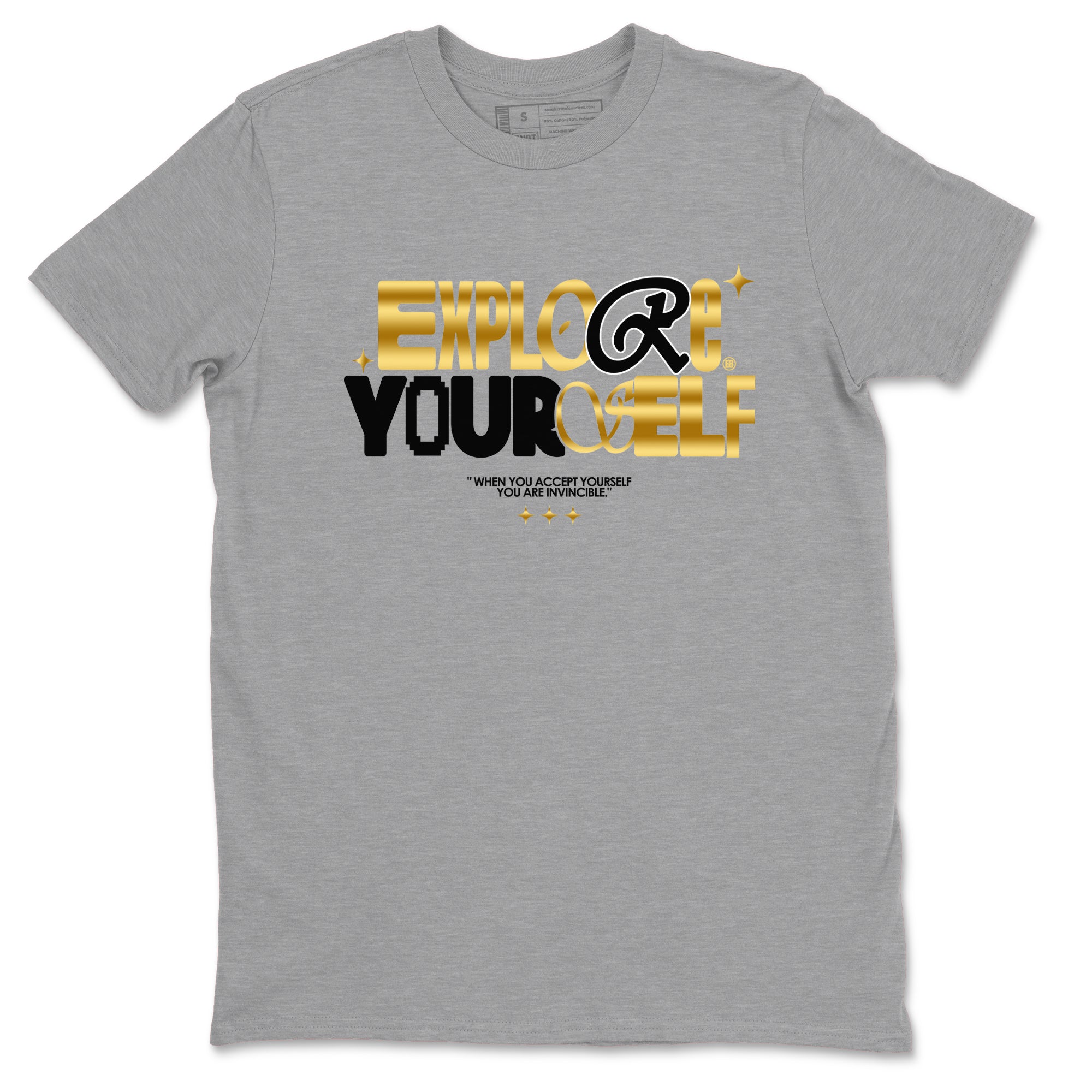 Air Jordan 1 High OG Black Metallic Gold shirts to match jordans Explore Yourself sneaker match tees Air Jordan 1 Retrp Black Metallic Gold Sneaker Shirts Drip Gear Zone streetwear brand Heather Grey 2 unisex cotton tee