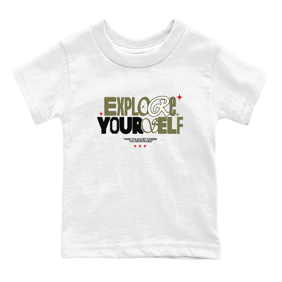 AJ1 Travis Scott Black Olive shirts to match jordans Explore Yourself sneaker match tees Air Jordan 1 Travis Scott Black Olive Drip Gear Zone streetwear brand Baby and Youth White 2 cotton tee