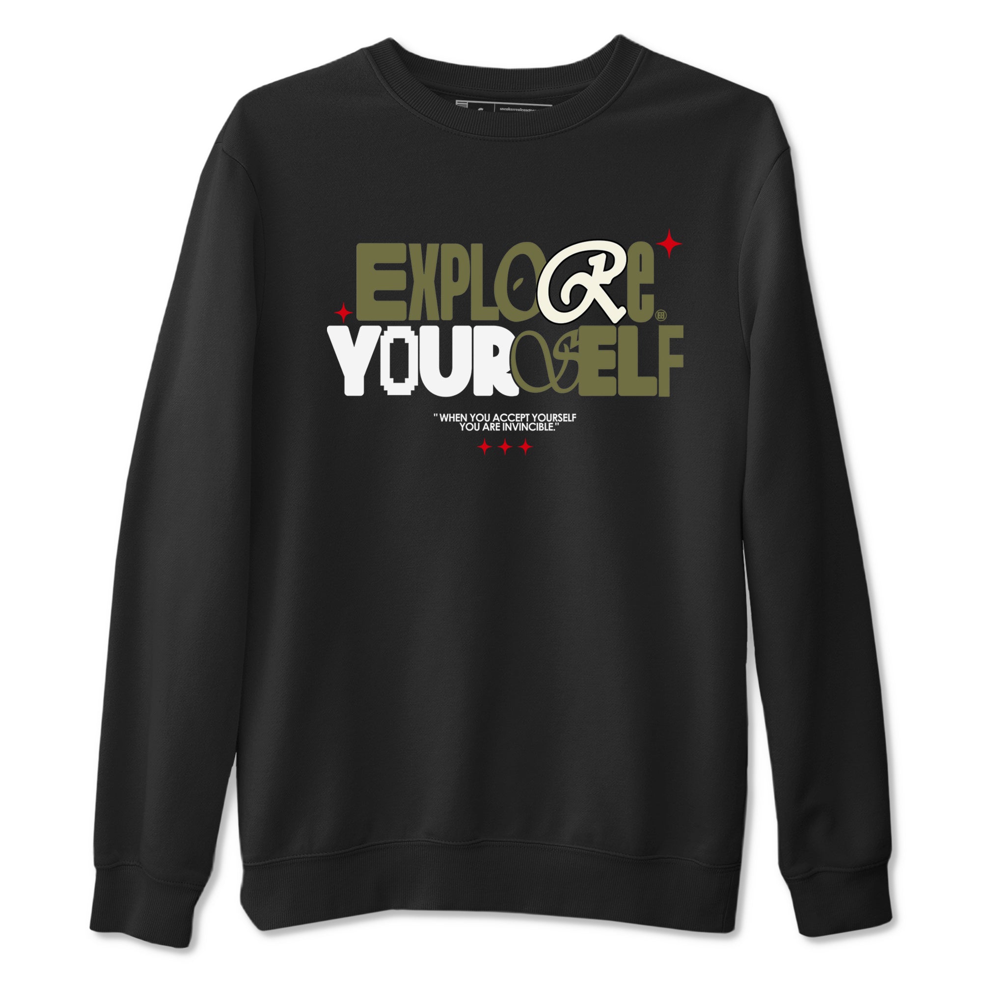 AJ1 Travis Scott Black Olive shirts to match jordans Explore Yourself sneaker match tees Air Jordan 1 Travis Scott Black Olive Drip Gear Zone streetwear brand Black 2 unisex cotton tee