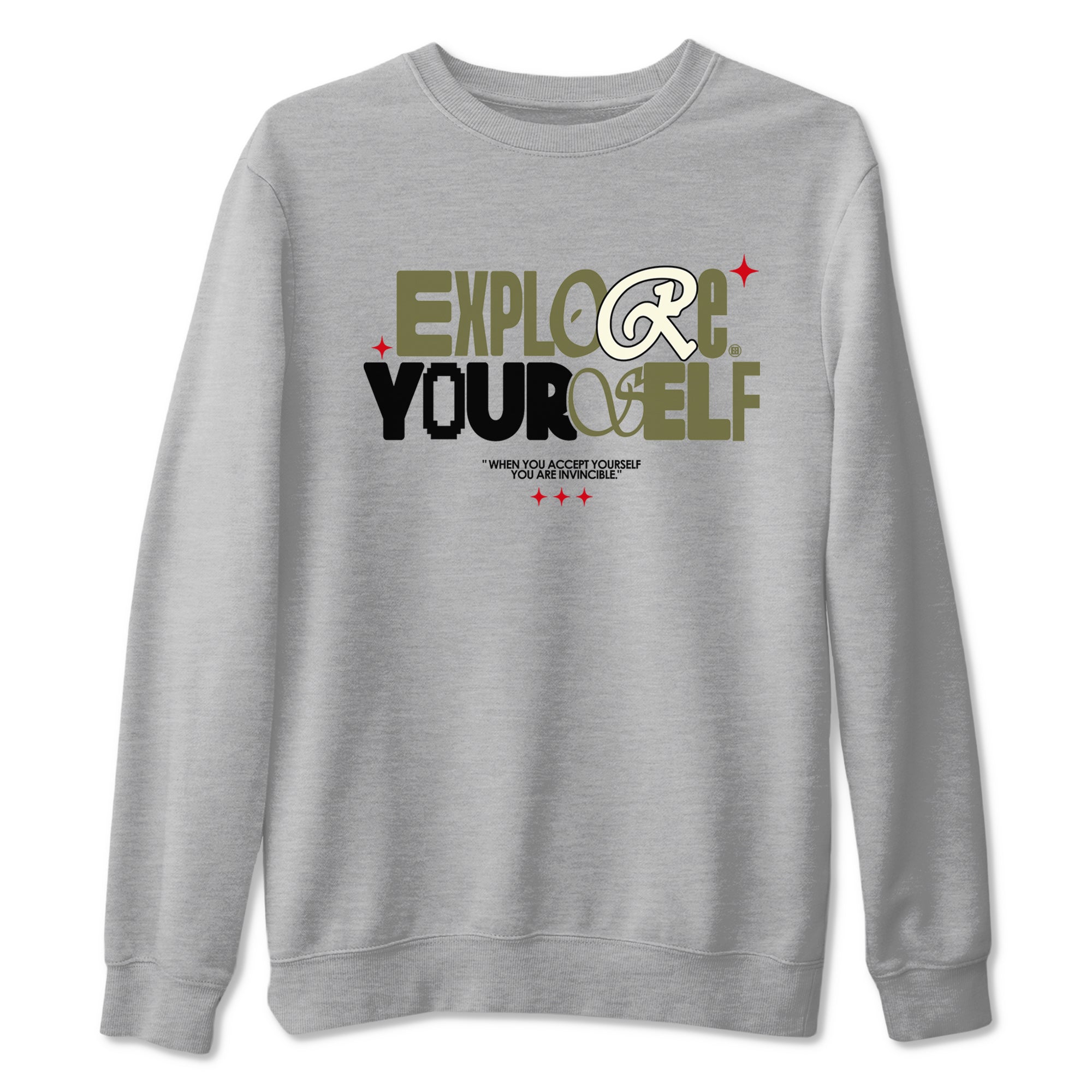 AJ1 Travis Scott Black Olive shirts to match jordans Explore Yourself sneaker match tees Air Jordan 1 Travis Scott Black Olive Drip Gear Zone streetwear brand Heather Grey 2 unisex cotton tee