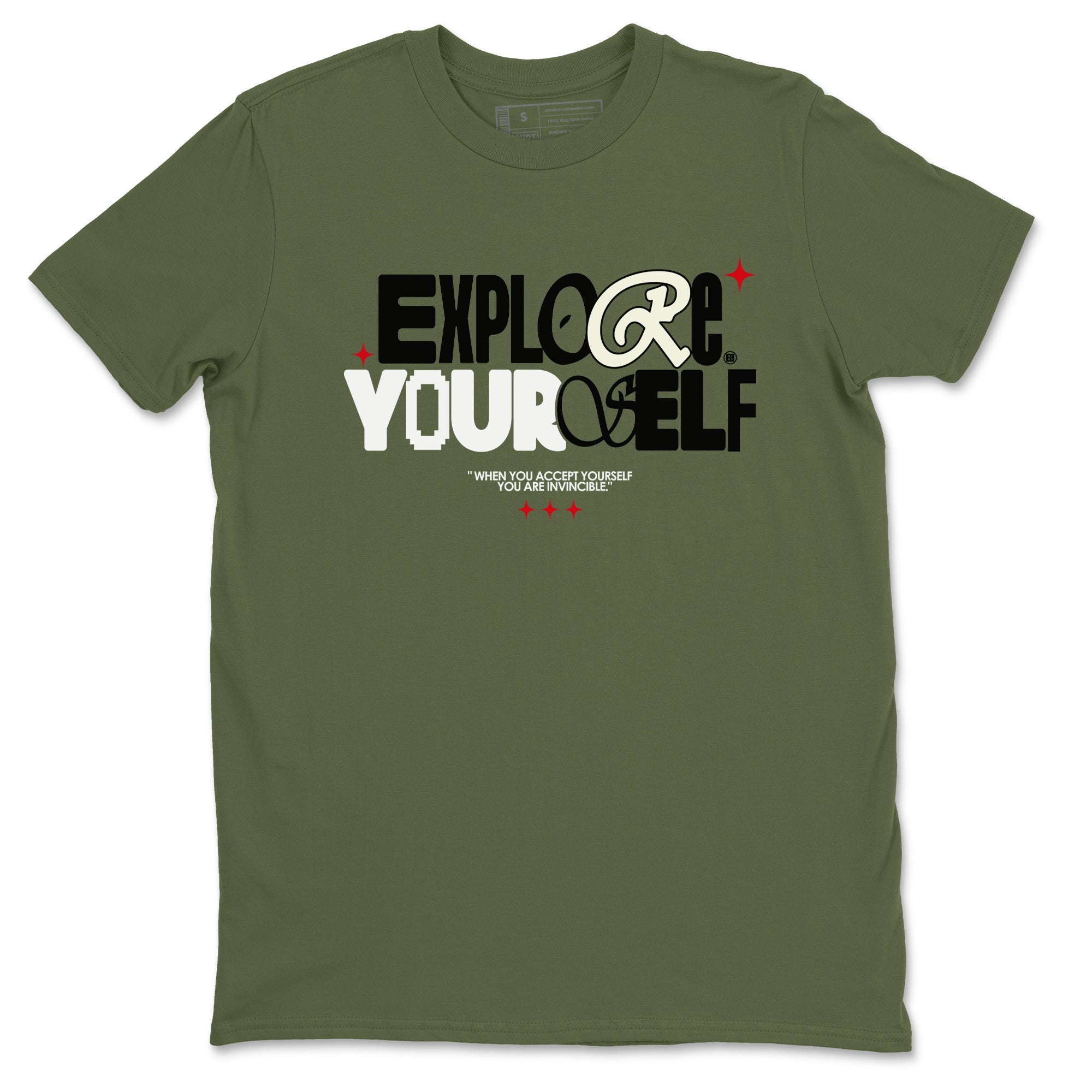 AJ1 Travis Scott Black Olive shirts to match jordans Explore Yourself sneaker match tees Air Jordan 1 Travis Scott Black Olive Drip Gear Zone streetwear brand Military Green 2 unisex cotton tee