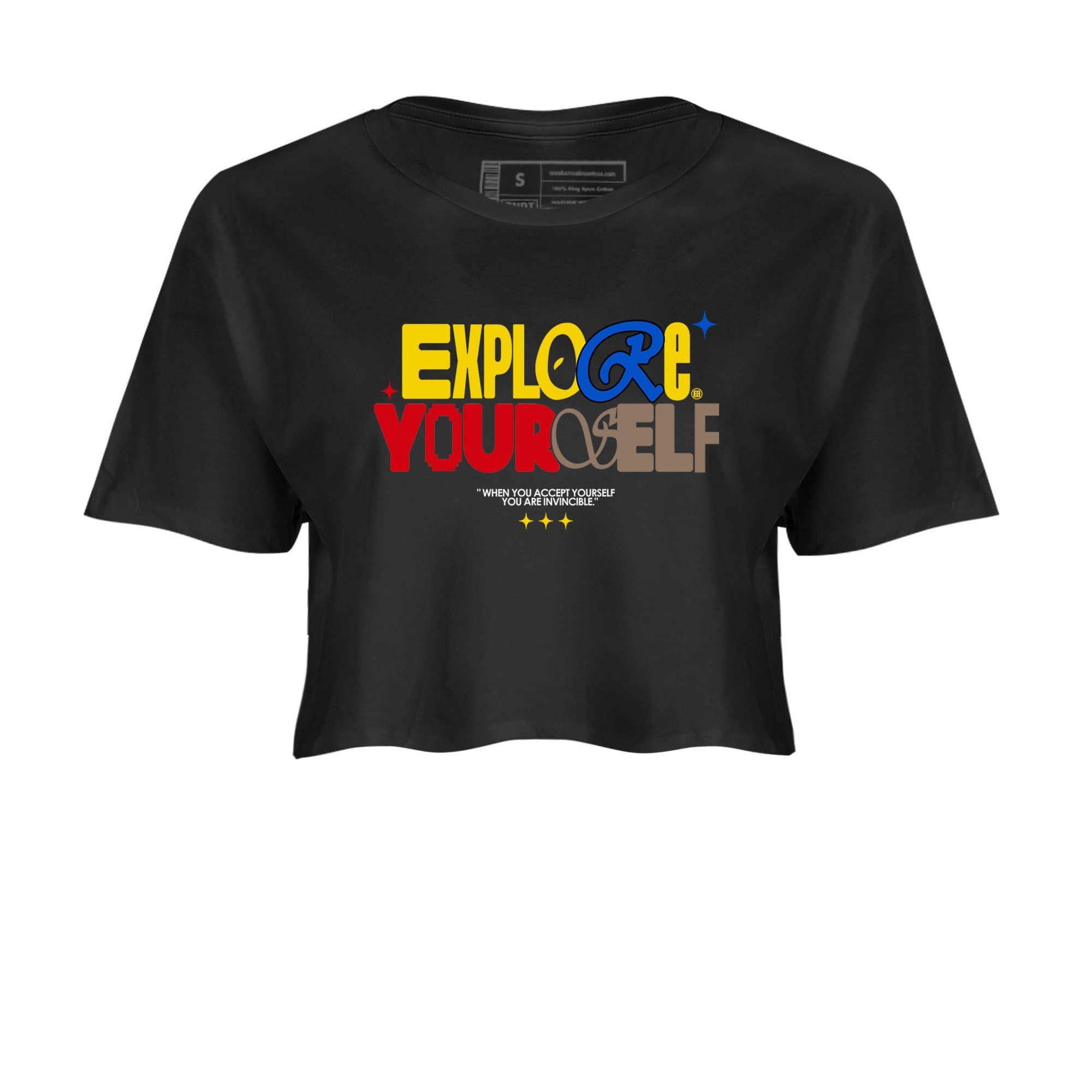 Air Jordan 1 Low Travis Scott Canary shirts to match jordans Explore Yourself sneaker match tees AJ1 Travis Scott Canary Drip Gear Zone Black 2 crop length shirt