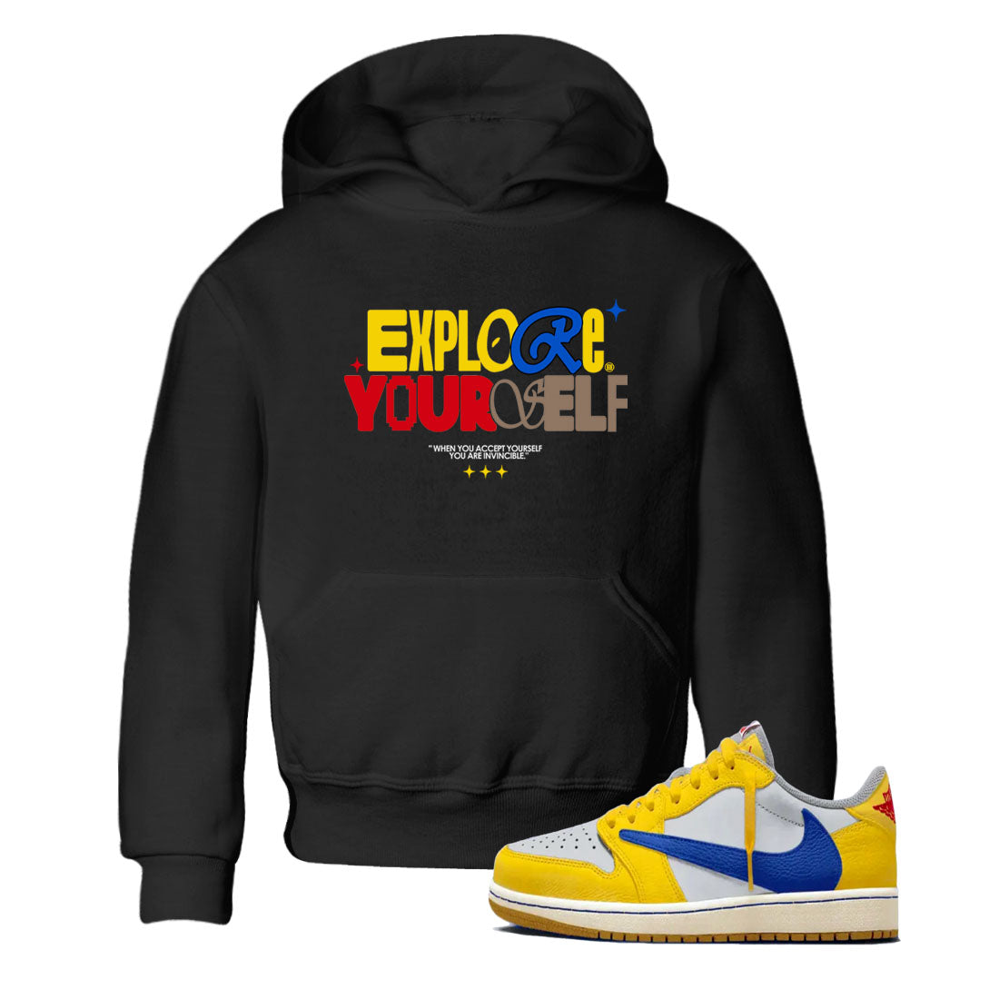 Air Jordan 1 Low Travis Scott Canary shirts to match jordans Explore Yourself sneaker match tees AJ1 Travis Scott Canary Drip Gear Zone baby toddler Black 1 cotton Shirt