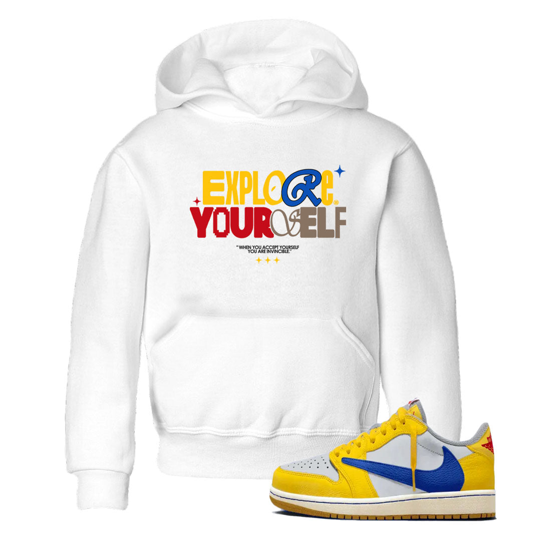 Air Jordan 1 Low Travis Scott Canary shirts to match jordans Explore Yourself sneaker match tees AJ1 Travis Scott Canary Drip Gear Zone baby toddler White 1 cotton Shirt