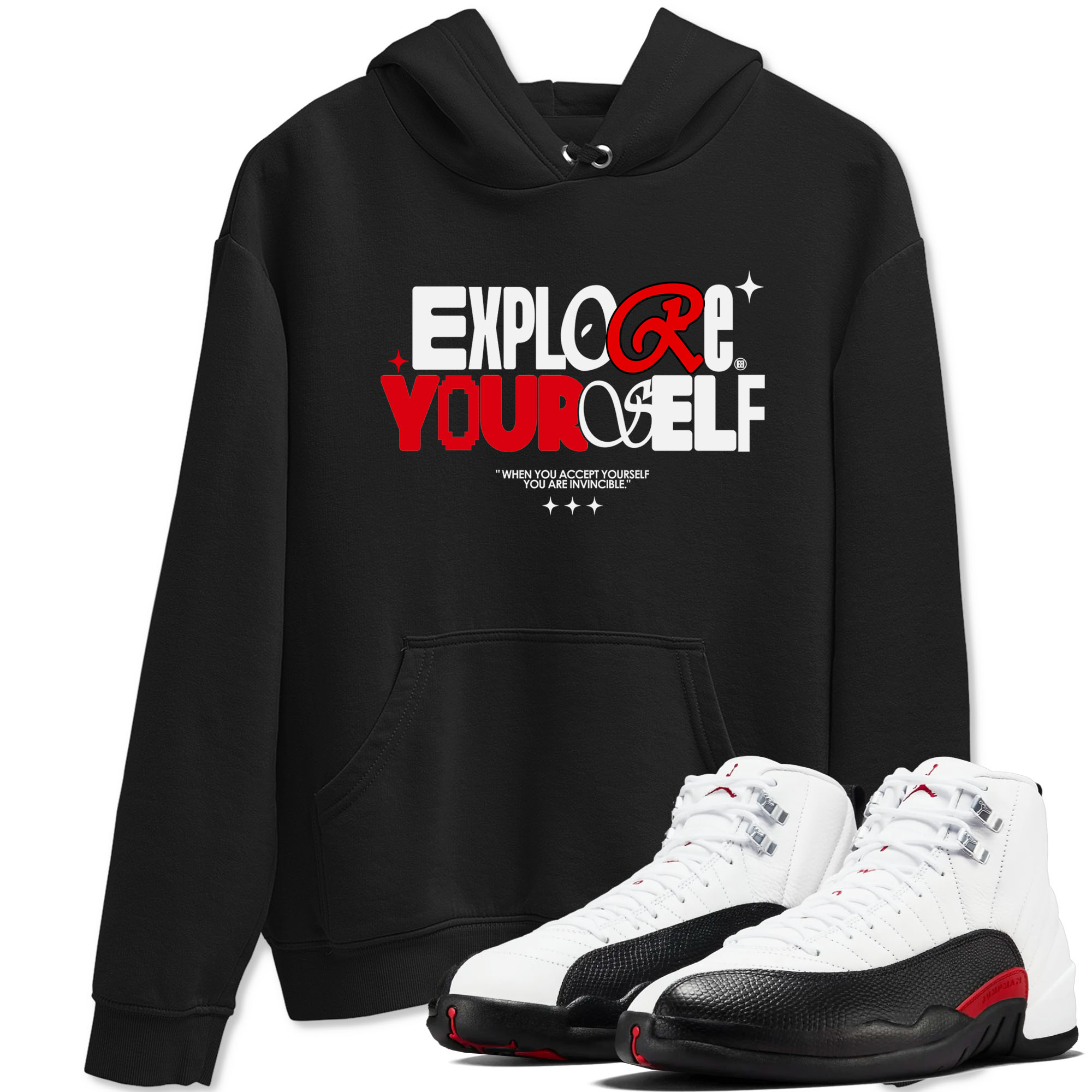 Air Jordan 12 Retro Taxi Flip shirts to match jordans Explore Yourself sneaker match tees 12s Red Taxi Drip Gear Zone unisex cotton Black 1 crew neck shirt