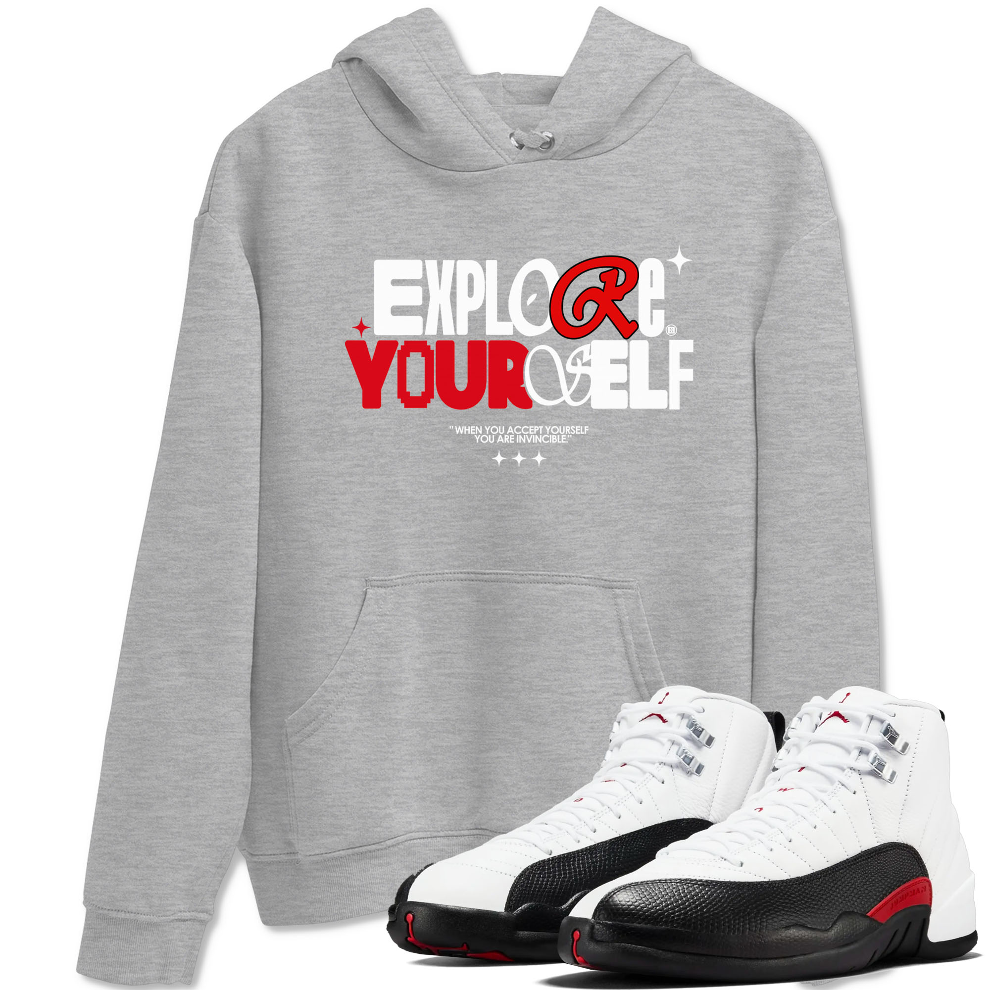 Air Jordan 12 Retro Taxi Flip shirts to match jordans Explore Yourself sneaker match tees 12s Red Taxi Drip Gear Zone unisex cotton Heather Grey 1 crew neck shirt