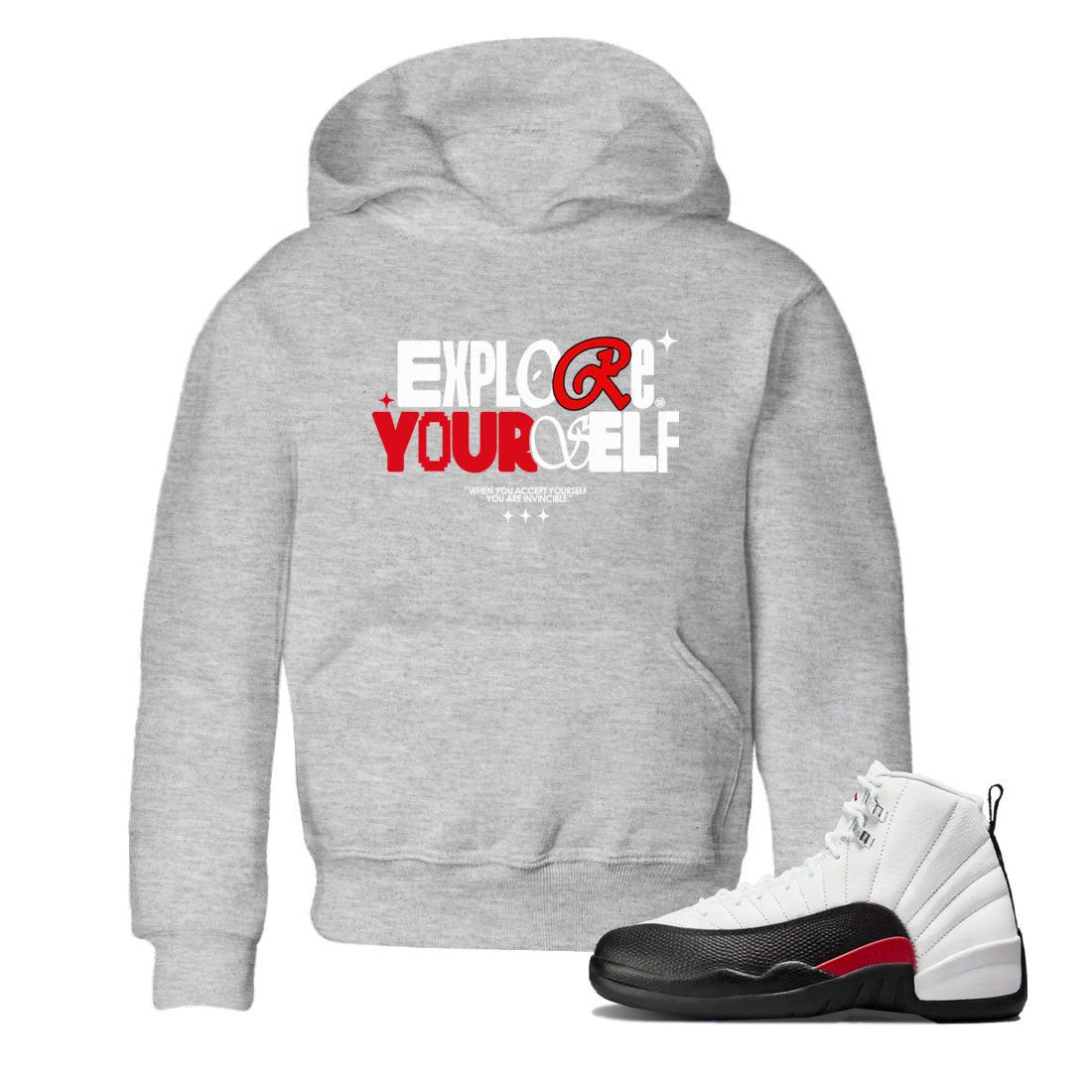 Air Jordan 12 Retro Taxi Flip shirts to match jordans Explore Yourself sneaker match tees 12s Red Taxi Drip Gear Zone baby toddler Heather Grey 1 cotton Shirt