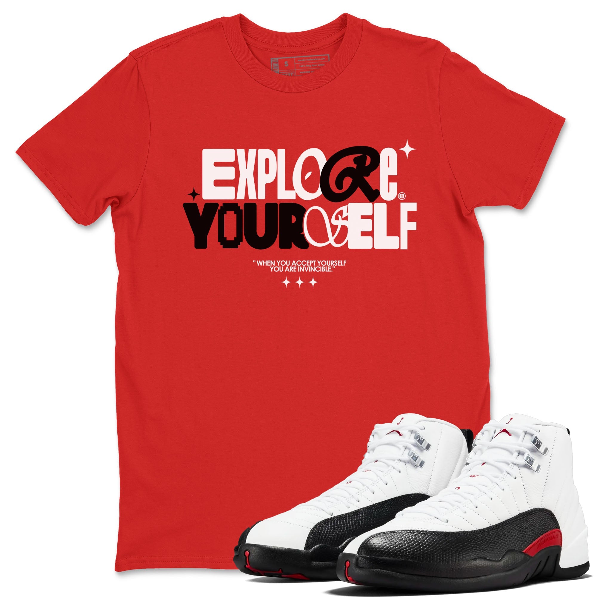 Air Jordan 12 Retro Taxi Flip shirts to match jordans Explore Yourself sneaker match tees 12s Red Taxi Drip Gear Zone unisex cotton Red 1 crew neck shirt