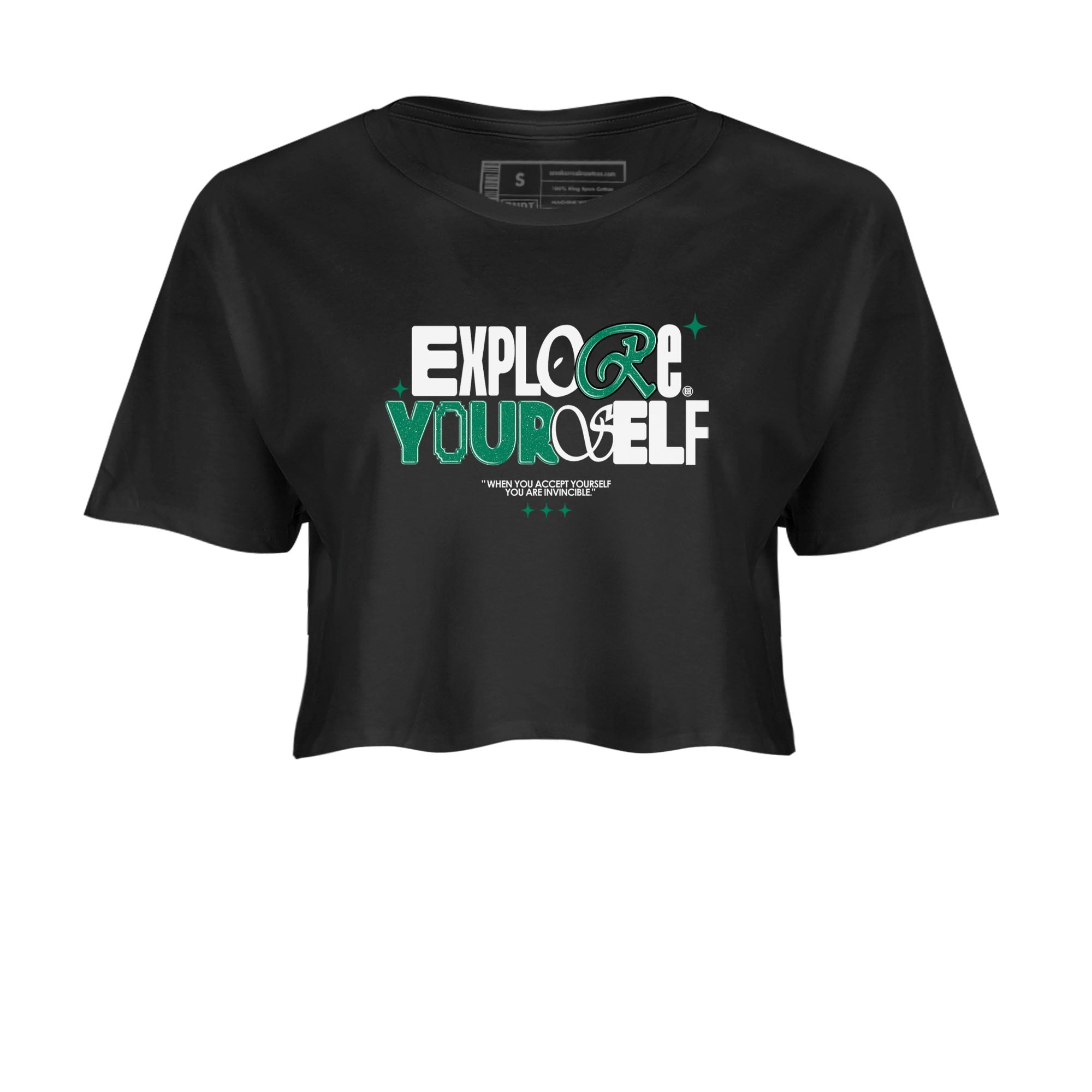 4s Oxidized Green shirts to match jordans Explore Yourself sneaker match tees Air Jordan 4 Oxidized Green Drip Gear Zone streetwear brand Black 2 crop tee
