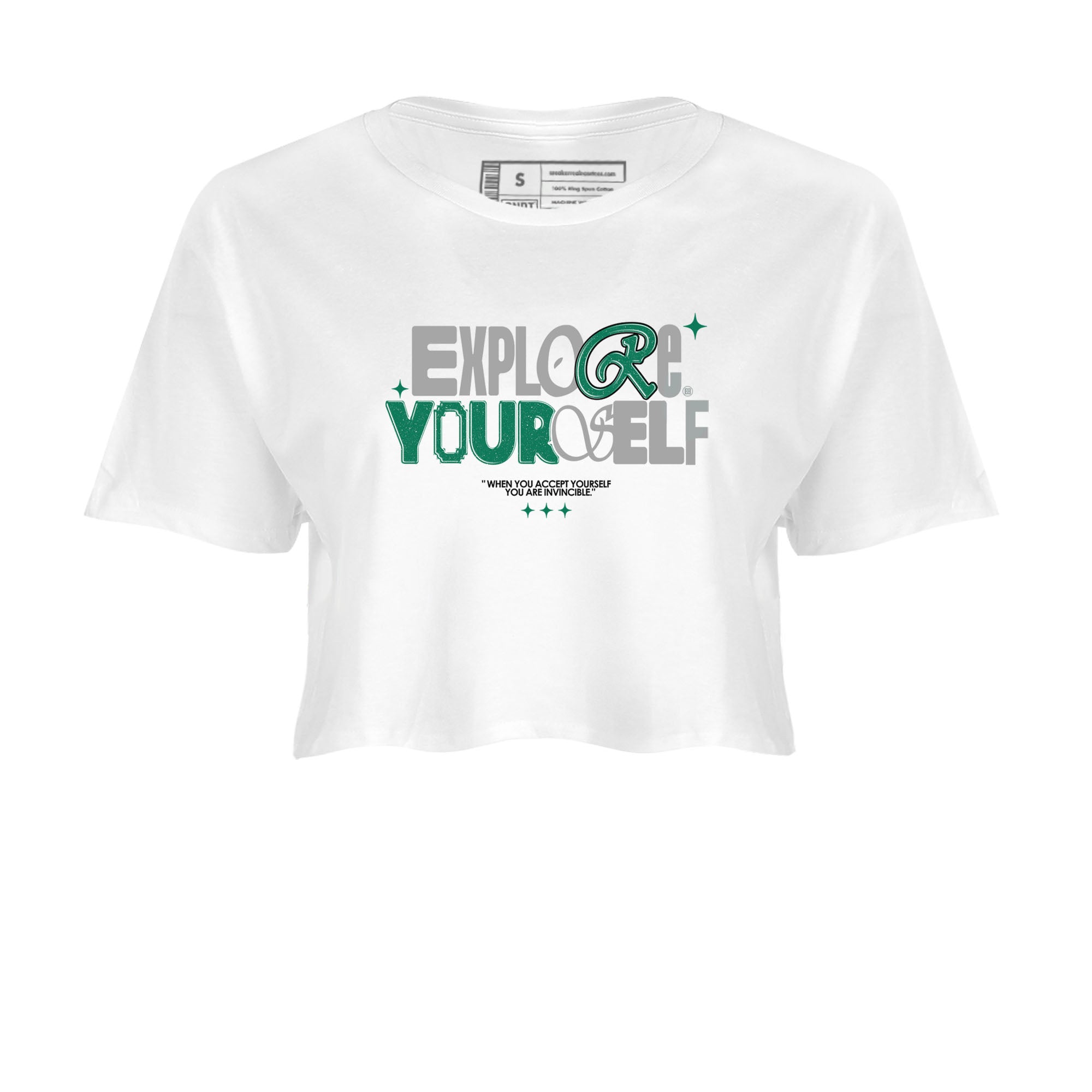 4s Oxidized Green shirts to match jordans Explore Yourself sneaker match tees Air Jordan 4 Oxidized Green Drip Gear Zone streetwear brand White 2 crop tee