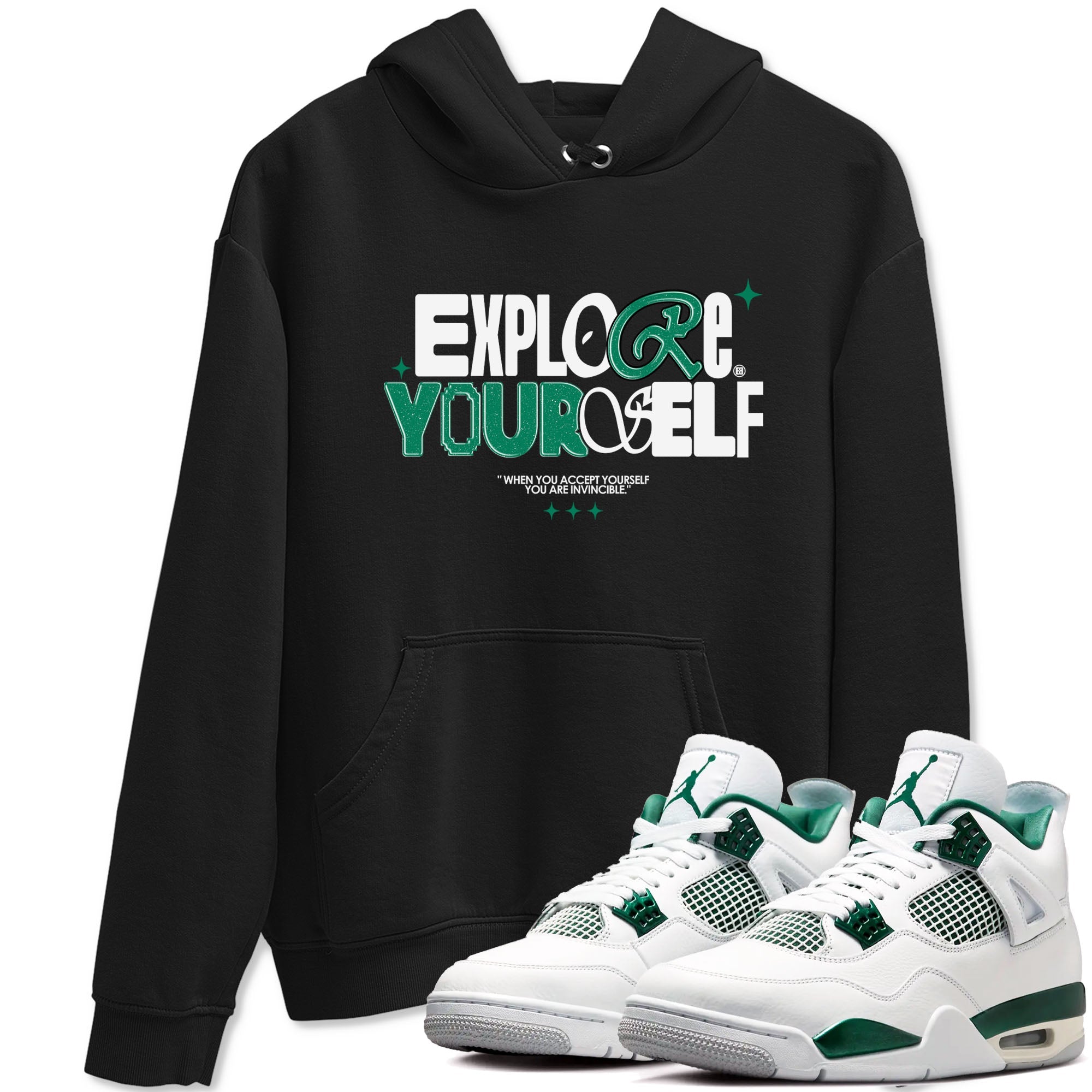 4s Oxidized Green shirts to match jordans Explore Yourself sneaker match tees Air Jordan 4 Oxidized Green Drip Gear Zone streetwear brand Black 1 unisex cotton tee