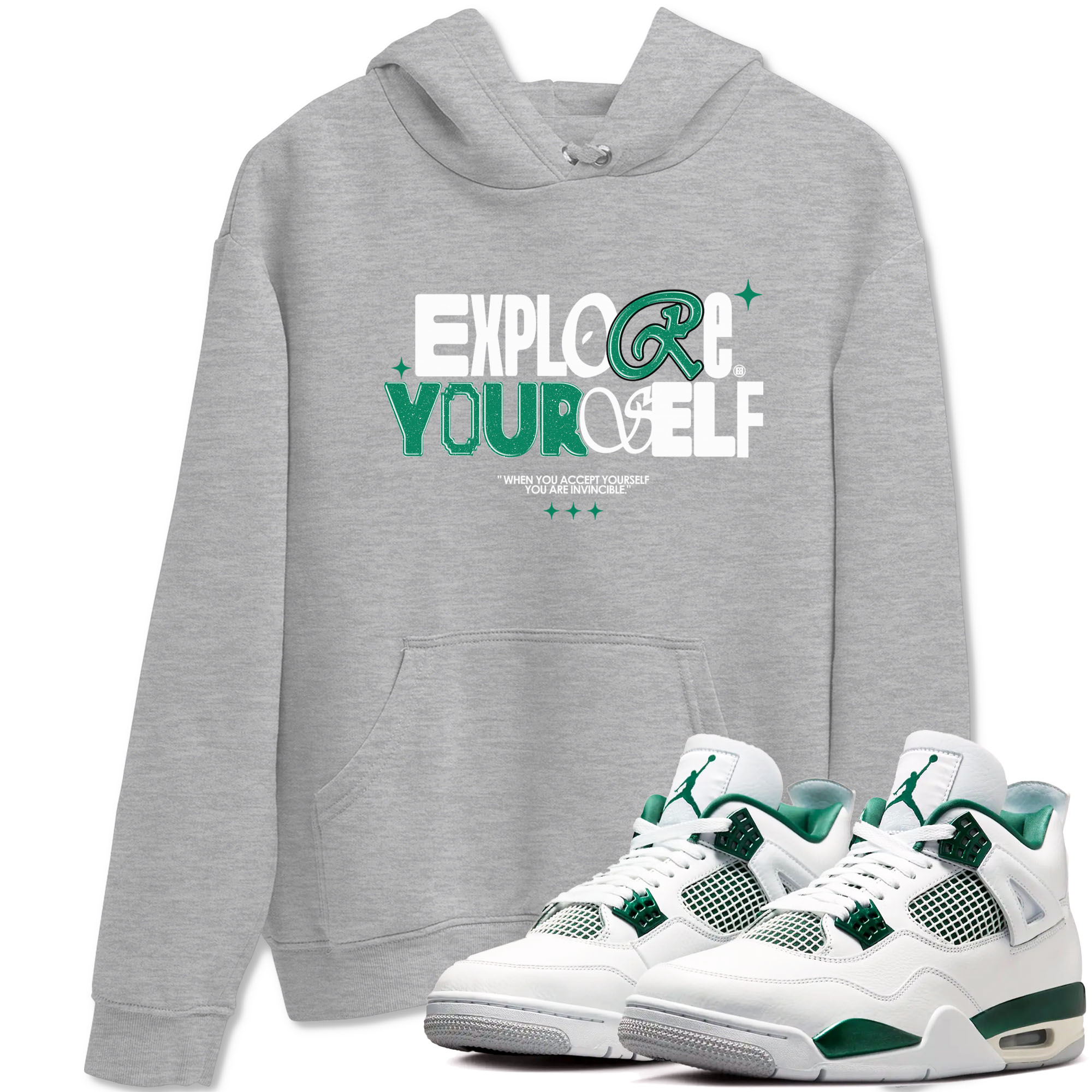 4s Oxidized Green shirts to match jordans Explore Yourself sneaker match tees Air Jordan 4 Oxidized Green Drip Gear Zone streetwear brand Heather Grey 1 unisex cotton tee