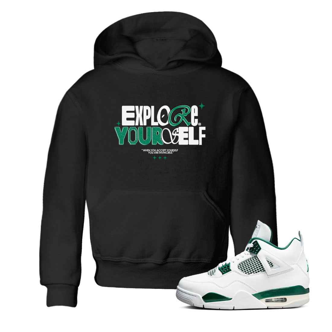 4s Oxidized Green shirts to match jordans Explore Yourself sneaker match tees Air Jordan 4 Oxidized Green Drip Gear Zone streetwear brand Baby and Youth Black 1 cotton tee