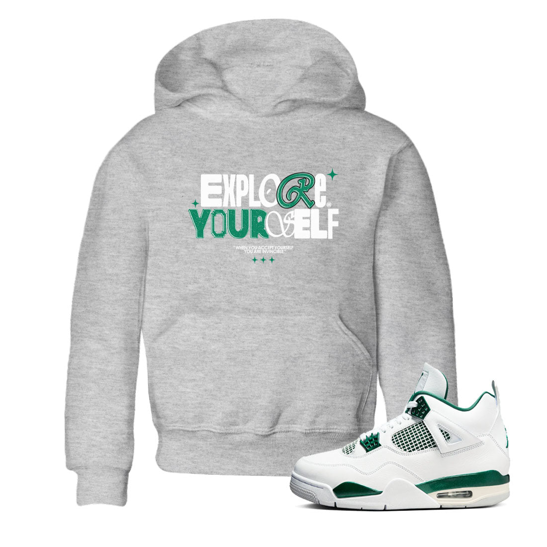4s Oxidized Green shirts to match jordans Explore Yourself sneaker match tees Air Jordan 4 Oxidized Green Drip Gear Zone streetwear brand Baby and Youth Heather Grey 1 cotton tee