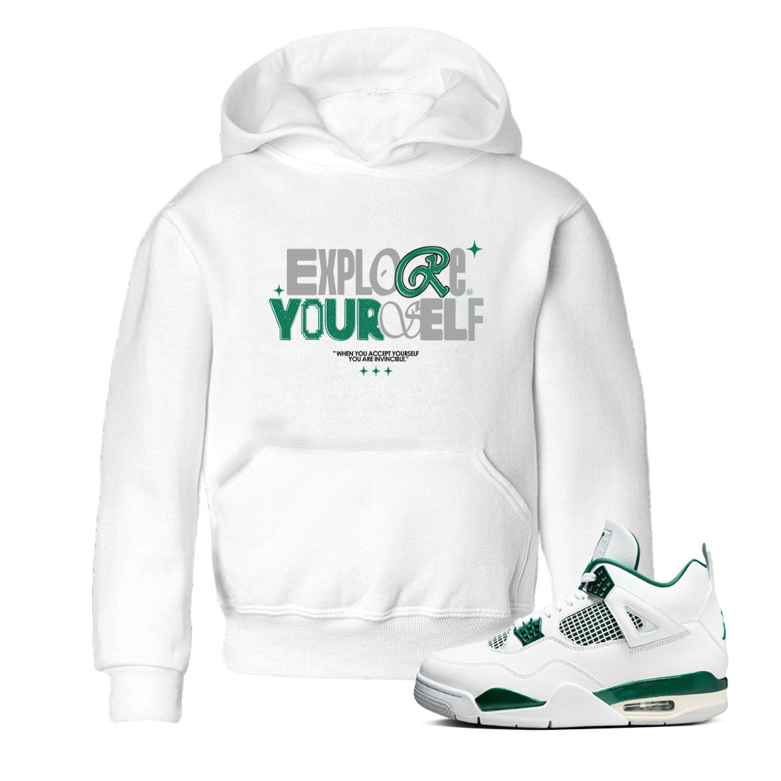 4s Oxidized Green shirts to match jordans Explore Yourself sneaker match tees Air Jordan 4 Oxidized Green Drip Gear Zone streetwear brand Baby and Youth White 1 cotton tee