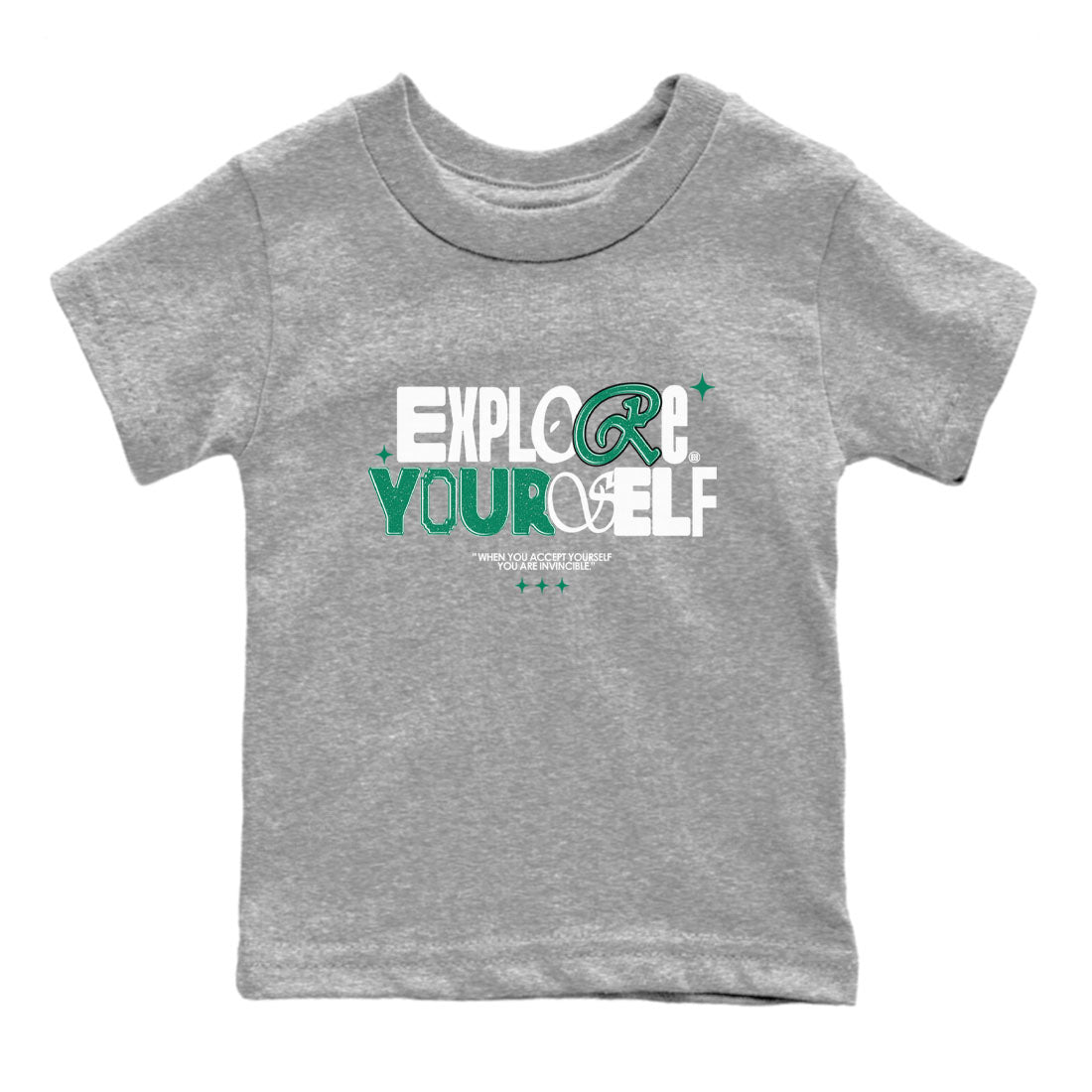 4s Oxidized Green shirts to match jordans Explore Yourself sneaker match tees Air Jordan 4 Oxidized Green Drip Gear Zone streetwear brand Baby and Youth Heather Grey 2 cotton tee