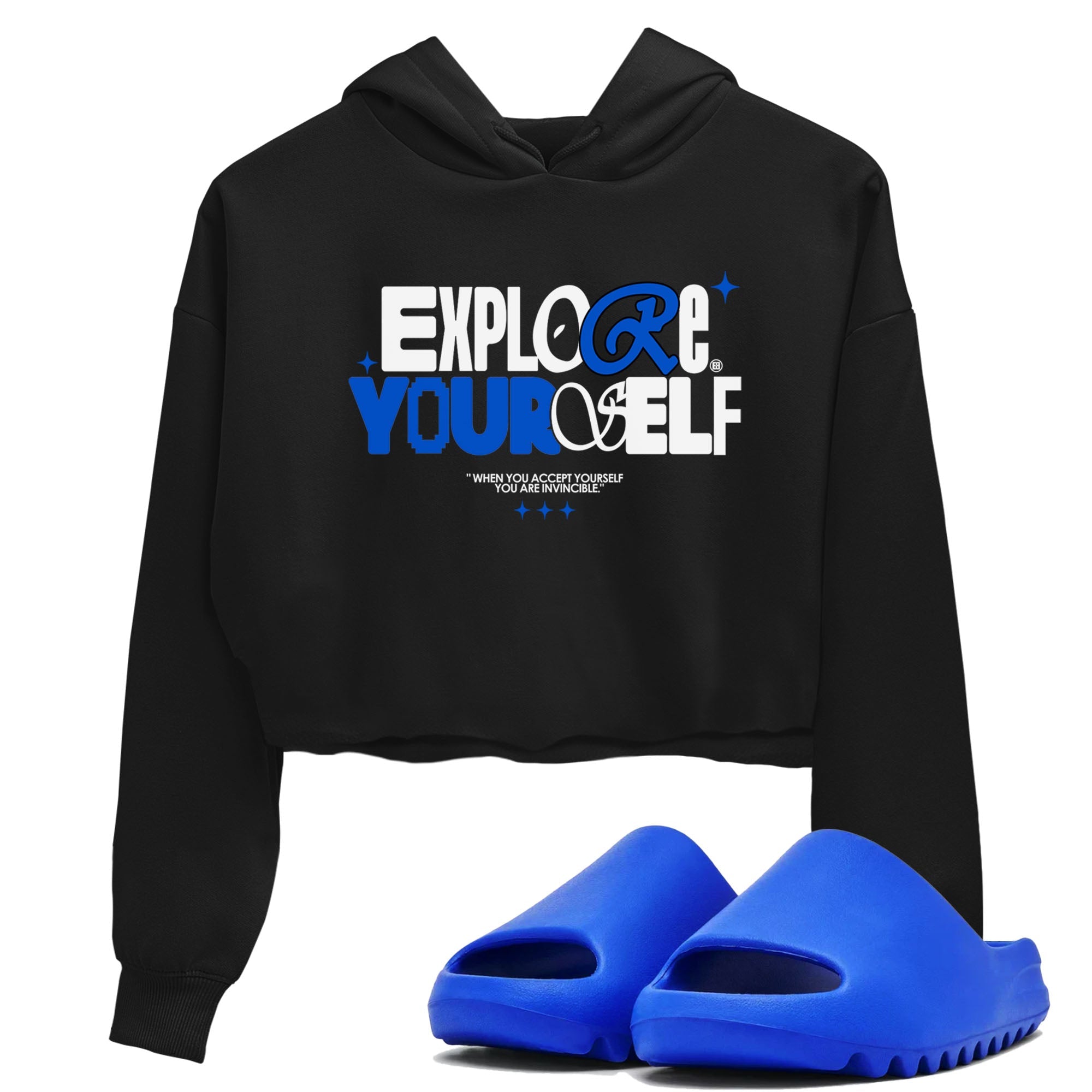 Yeezy Slide Azure shirts to match jordans Explore Yourself sneaker match tees Yeezy Slide Azure Drip Gear Zone streetwear brand Black 1 crop tee