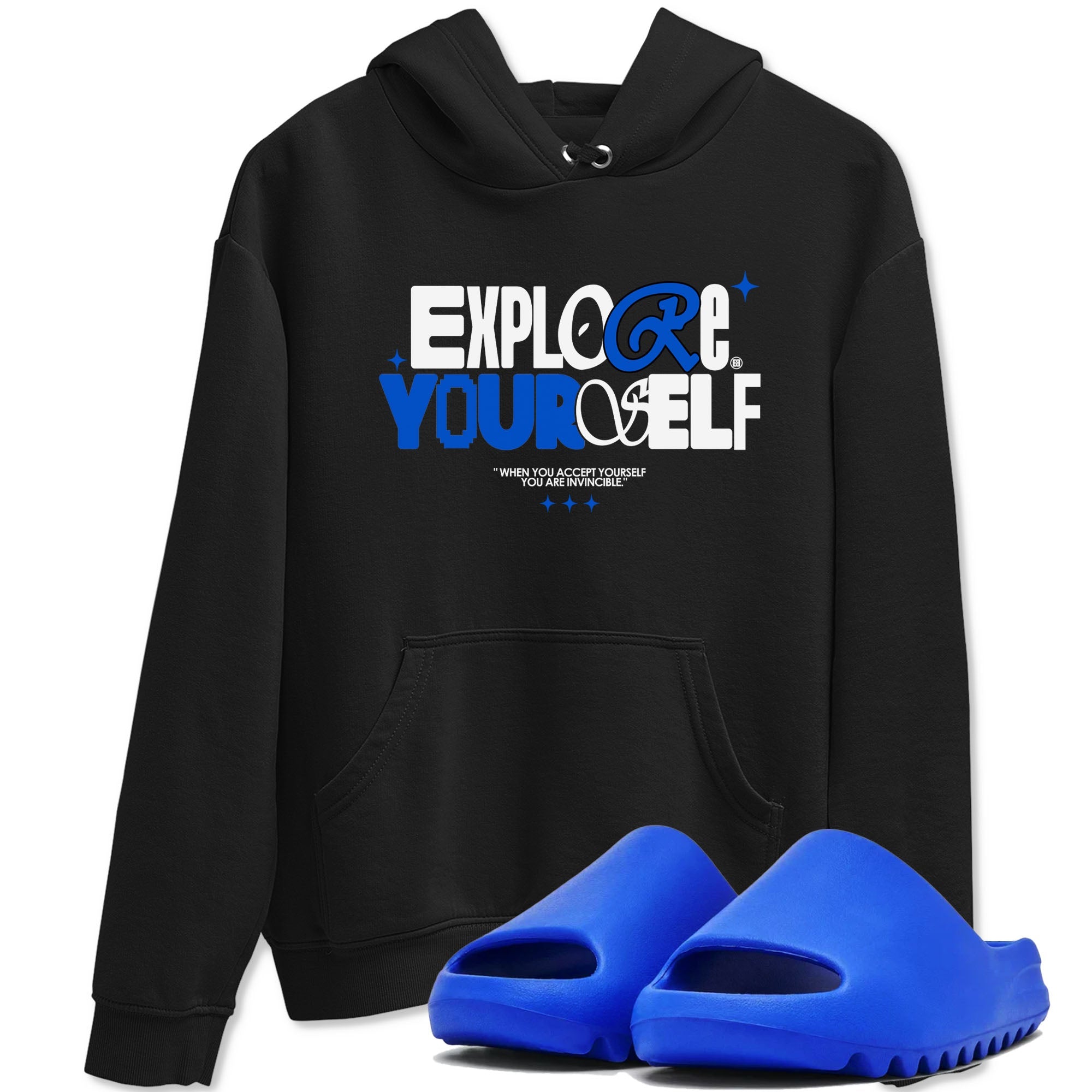 Yeezy Slide Azure shirts to match jordans Explore Yourself sneaker match tees Yeezy Slide Azure Drip Gear Zone streetwear brand Black 1 unisex cotton tee