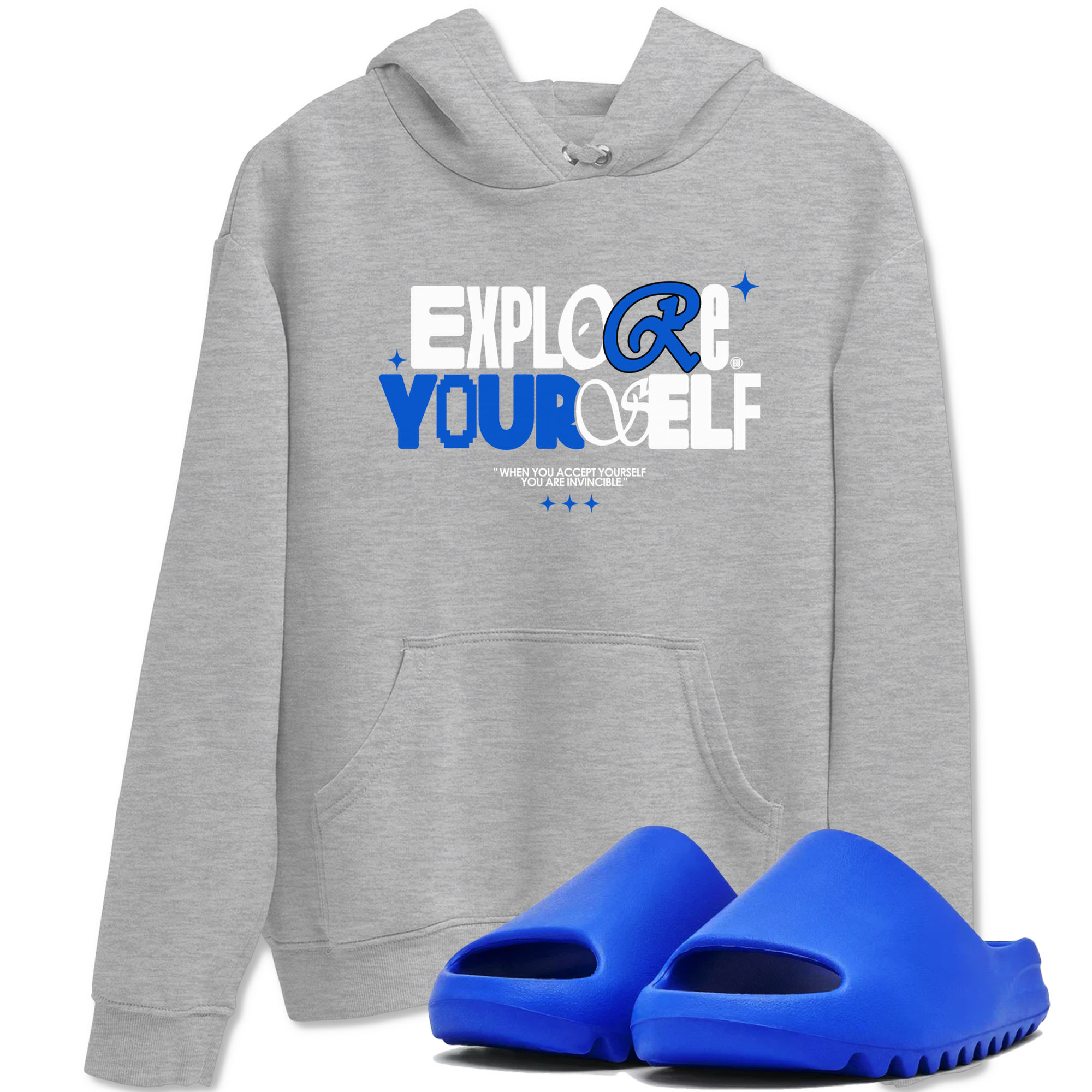 Yeezy Slide Azure shirts to match jordans Explore Yourself sneaker match tees Yeezy Slide Azure Drip Gear Zone streetwear brand Heather Grey 1 unisex cotton tee