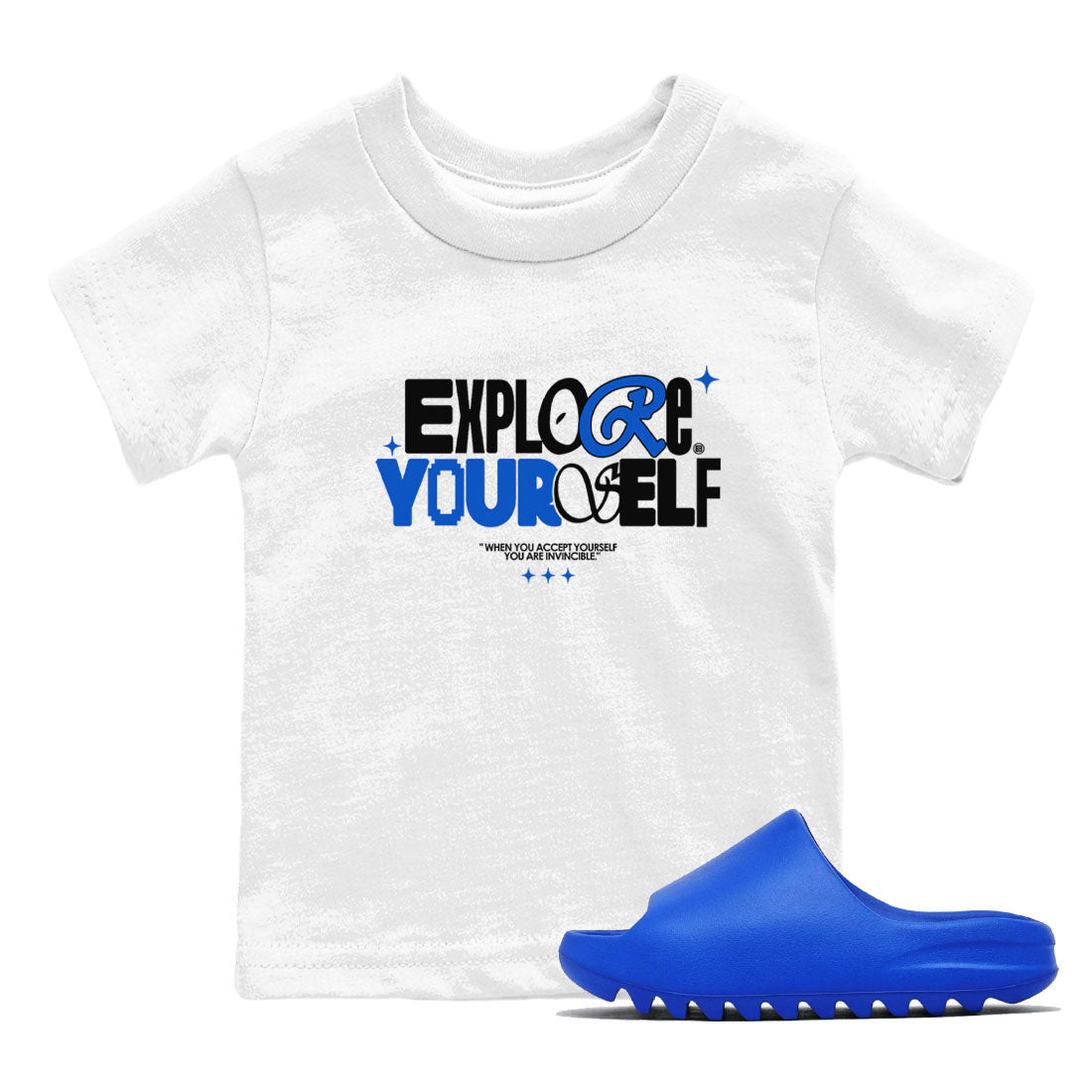 Yeezy Slide Azure shirts to match jordans Explore Yourself sneaker match tees Yeezy Slide Azure Drip Gear Zone streetwear brand Baby and Youth White 1 cotton tee