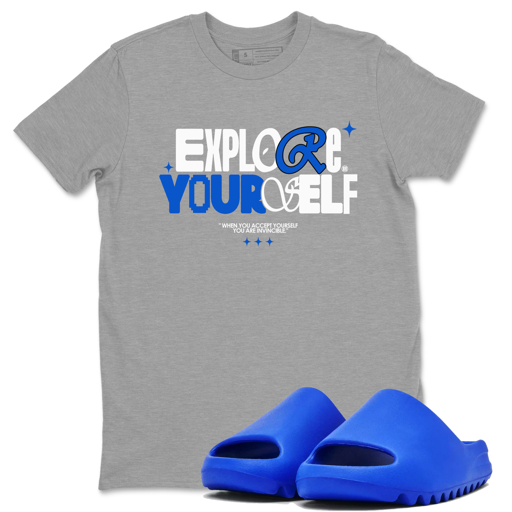 Yeezy Slide Azure shirts to match jordans Explore Yourself sneaker match tees Yeezy Slide Azure Drip Gear Zone streetwear brand Heather Grey 1 unisex cotton tee
