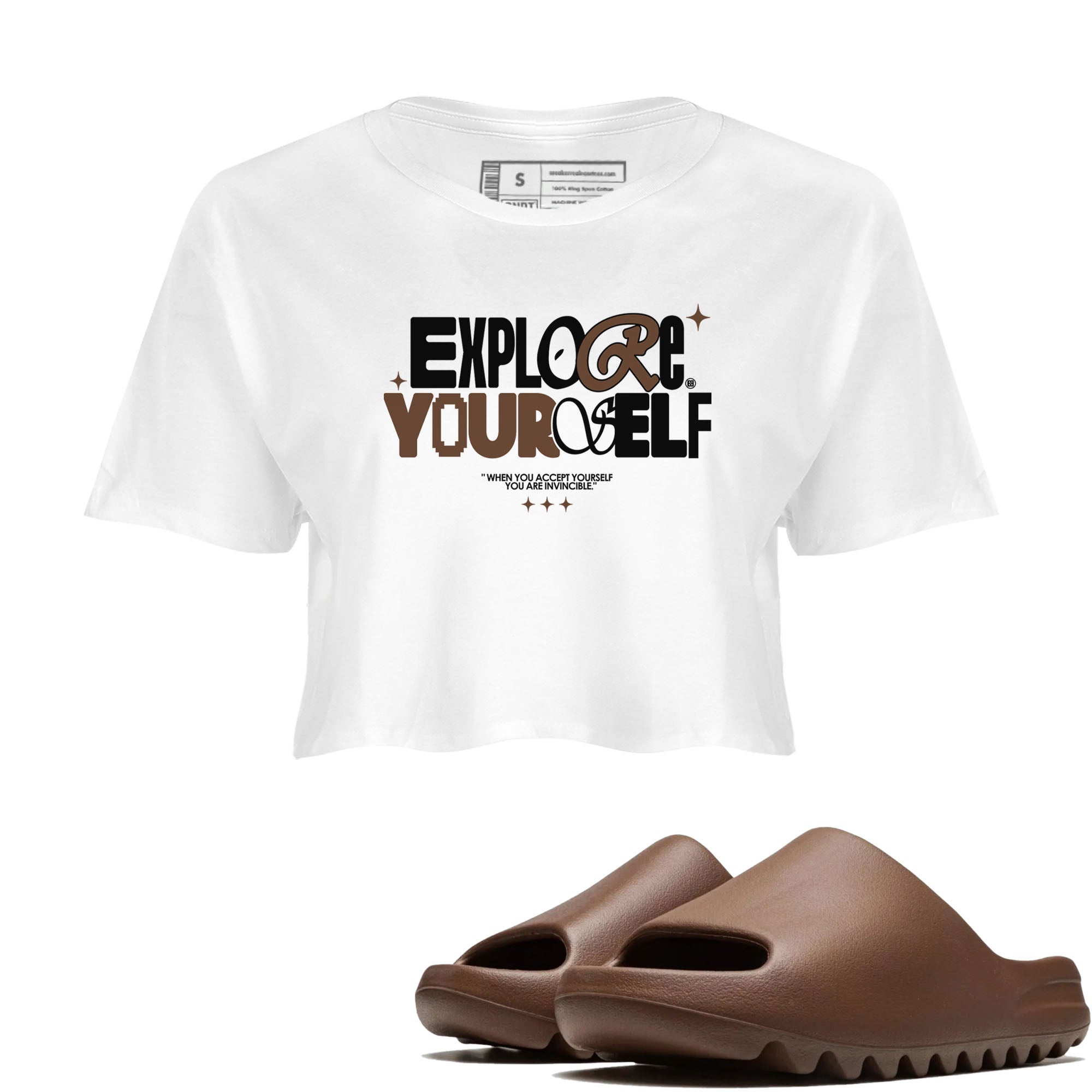 Yeezy Slide Flax shirts to match jordans Explore Yourself sneaker match tees Yeezy Slide Flax Drip Gear Zone streetwear brand White 1 crop tee