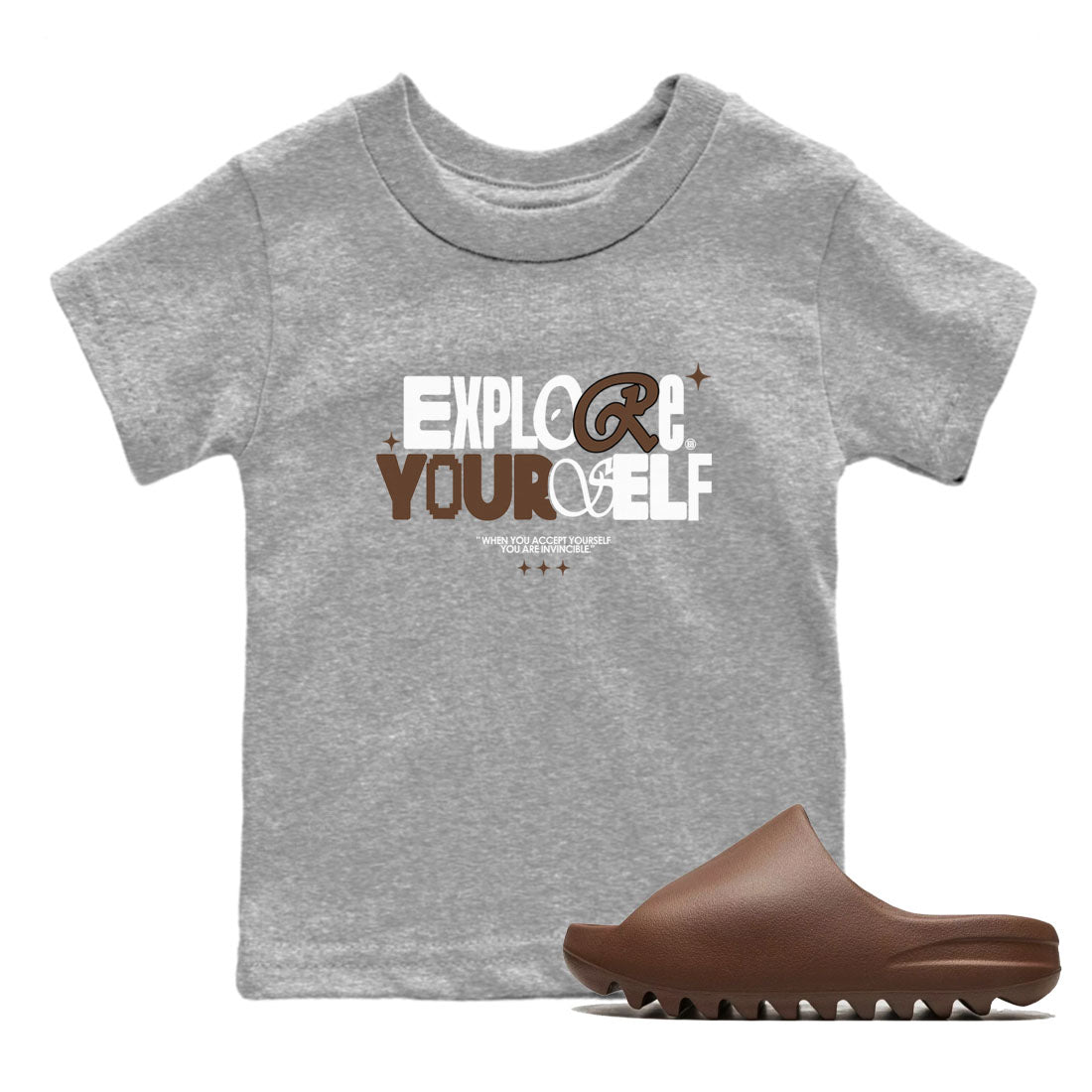 Yeezy Slide Flax shirts to match jordans Explore Yourself sneaker match tees Yeezy Slide Flax Drip Gear Zone streetwear brand Baby and Youth Heather Grey 1 cotton tee