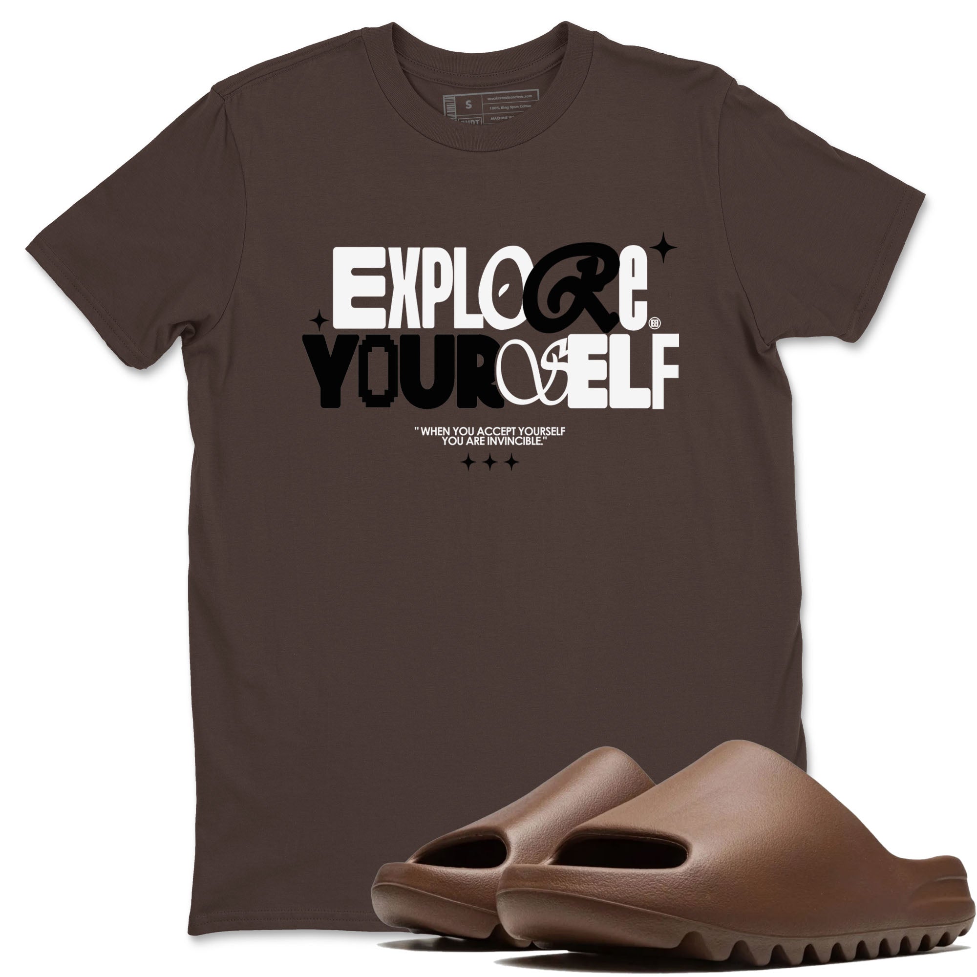 Yeezy Slide Flax shirts to match jordans Explore Yourself sneaker match tees Yeezy Slide Flax Drip Gear Zone streetwear brand Dark Chocolate 1 unisex cotton tee