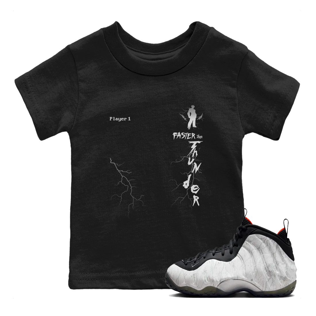 Foams One Jin shirts to match jordans Faster Than Thunder sneaker match tees Air Foamposite One Jin match shoes to clothes Drip Gear Zone Youth Baby Black 1 tee