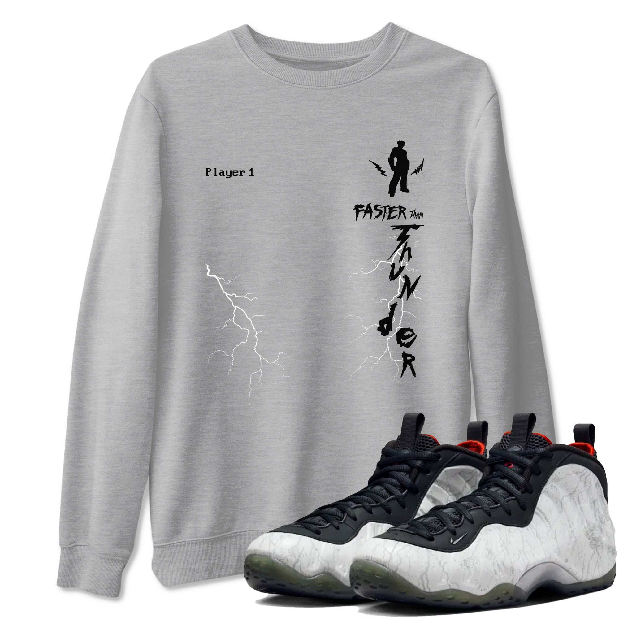 Foams One Jin shirts to match jordans Faster Than Thunder sneaker match tees Air Foamposite One Jin match shoes to clothes Drip Gear Zone unisex cotton Heather Grey 1 shirts
