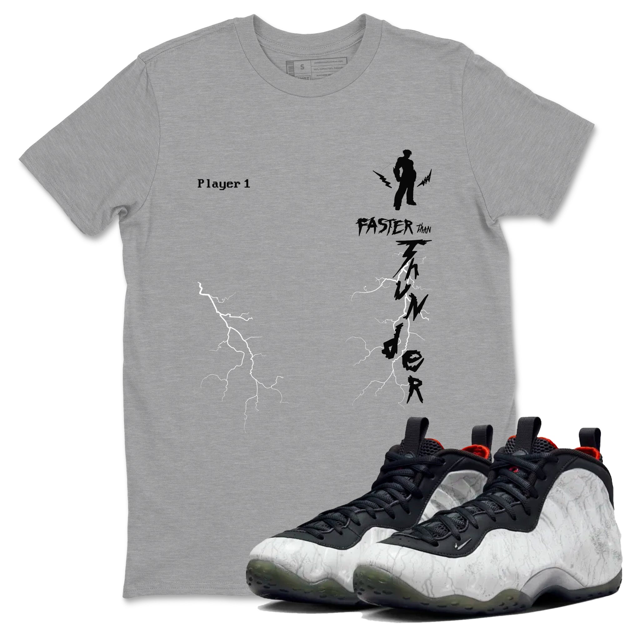 Foams One Jin shirts to match jordans Faster Than Thunder sneaker match tees Air Foamposite One Jin match shoes to clothes Drip Gear Zone unisex cotton Heather Grey 1 shirts