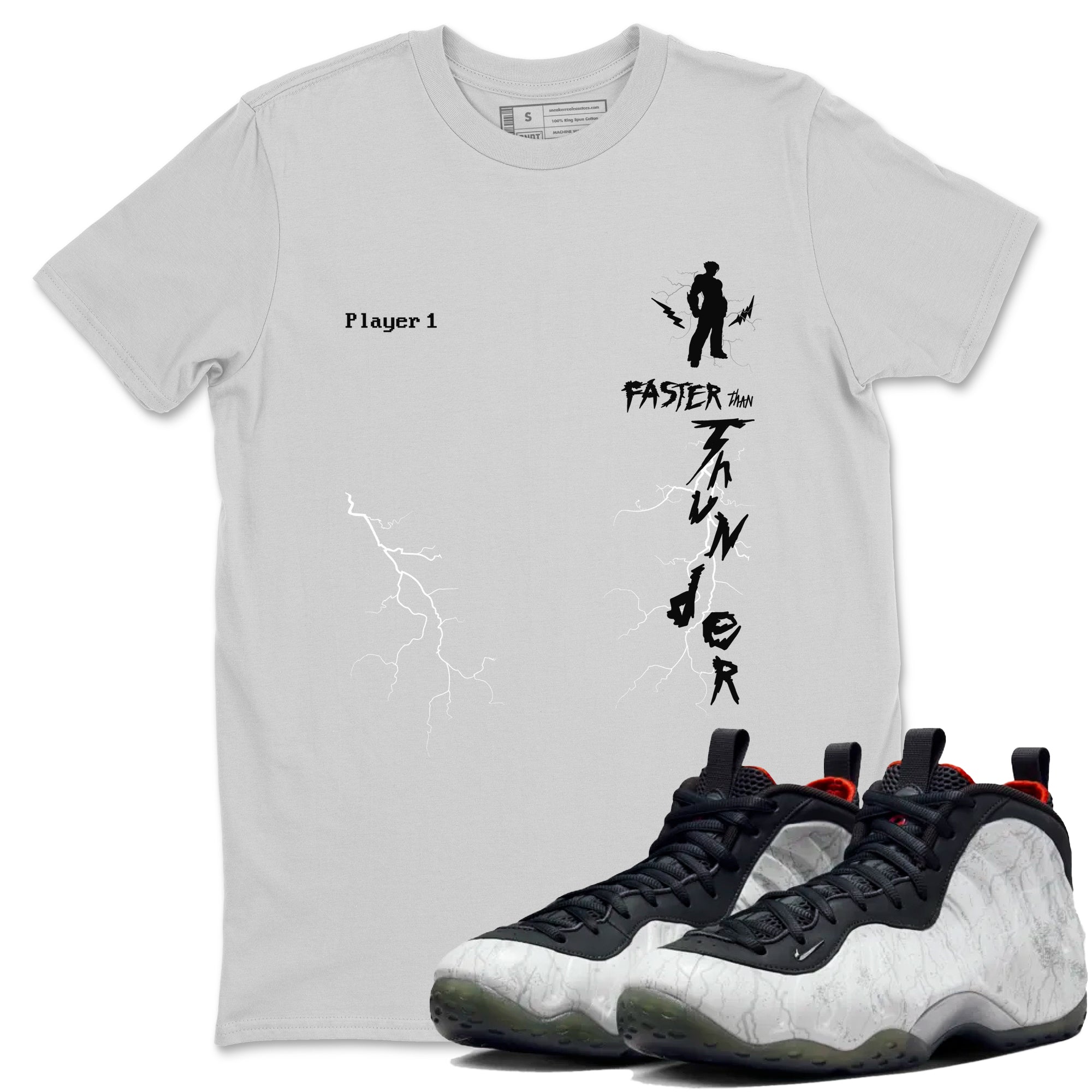 Foams One Jin shirts to match jordans Faster Than Thunder sneaker match tees Air Foamposite One Jin match shoes to clothes Drip Gear Zone unisex cotton Silver 1 shirts