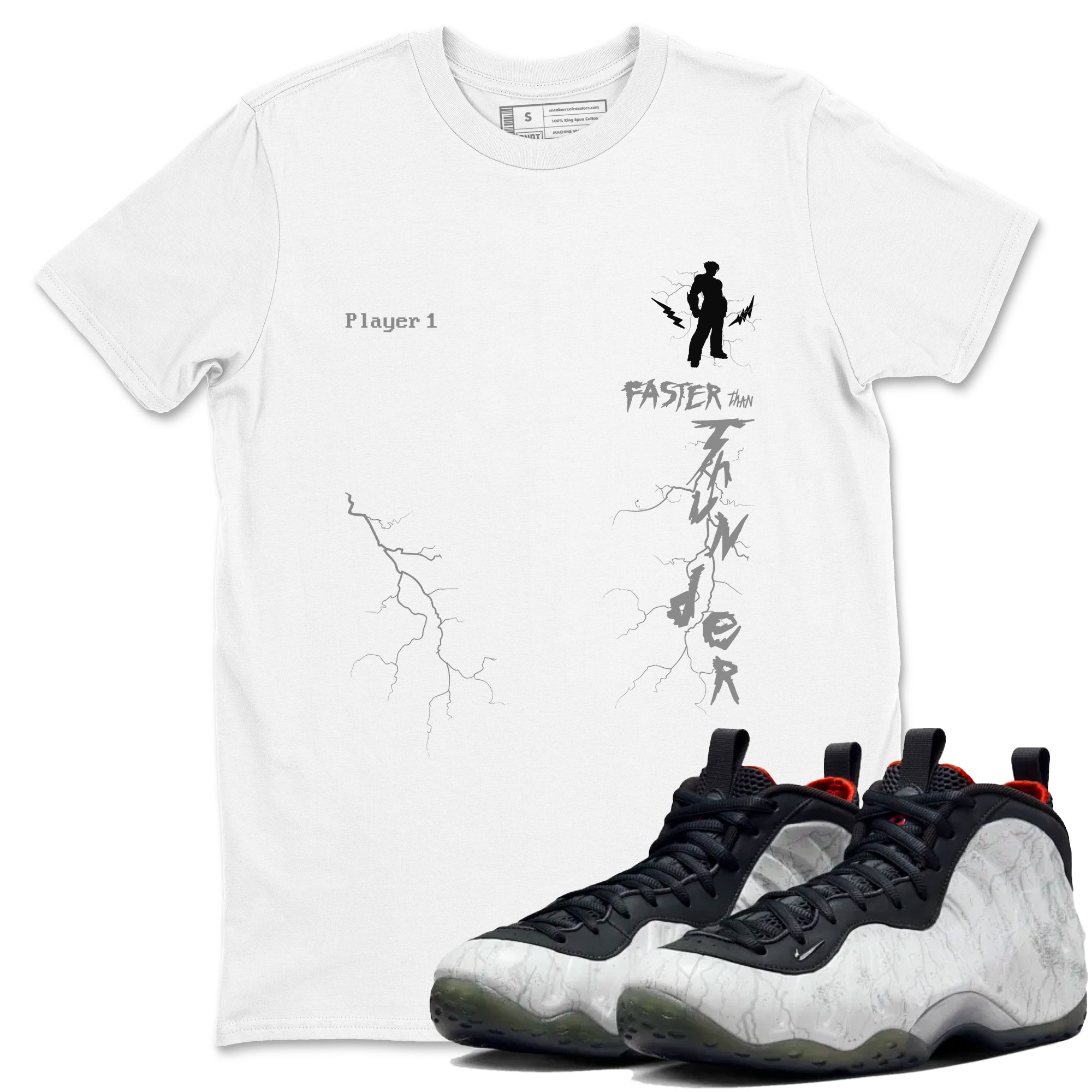 Foams One Jin shirts to match jordans Faster Than Thunder sneaker match tees Air Foamposite One Jin match shoes to clothes Drip Gear Zone unisex cotton White 1 shirts
