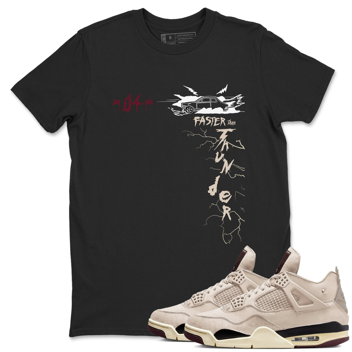 4s A Ma Maniere x Fossil Stone shirts to match jordans Faster Than Thunder sneaker match tees Air Jordan 4 A Ma Maniere x Fossil Stone match shoes to clothes Drip Gear Zone unisex cotton Black 1 shirts