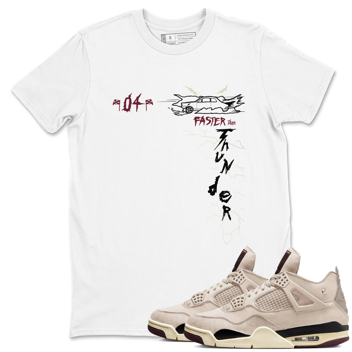 4s A Ma Maniere x Fossil Stone shirts to match jordans Faster Than Thunder sneaker match tees Air Jordan 4 A Ma Maniere x Fossil Stone match shoes to clothes Drip Gear Zone unisex cotton White 1 shirts