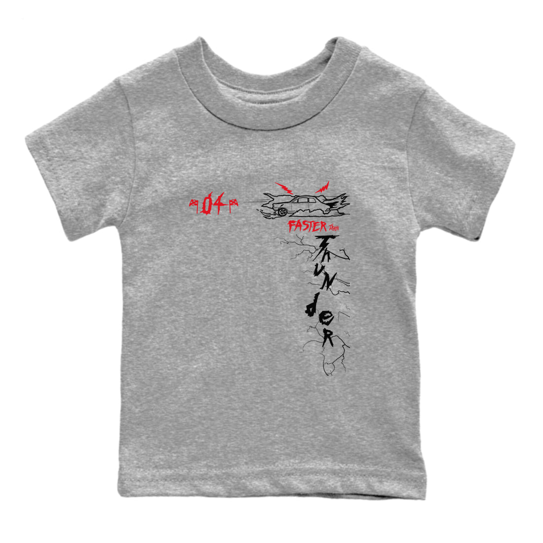 4s Red Thunder shirts to match jordans Faster Than Thunder sneaker match tees Air Jordan 4 Red Thunder Drip Gear Zone streetwear brand Baby and Youth Heather Grey 2 cotton tee