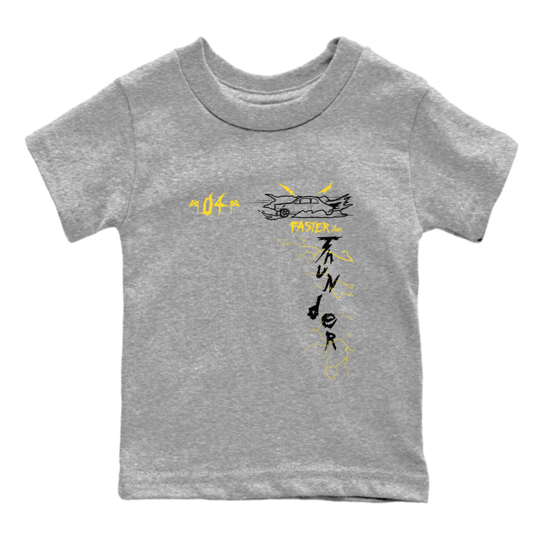 AJ4 Thunder shirts to match jordans Faster Than Thunder sneaker match tees Air Jordan 4 Thunder Drip Gear Zone streetwear brand Baby and Youth Heather Grey 2 cotton tee