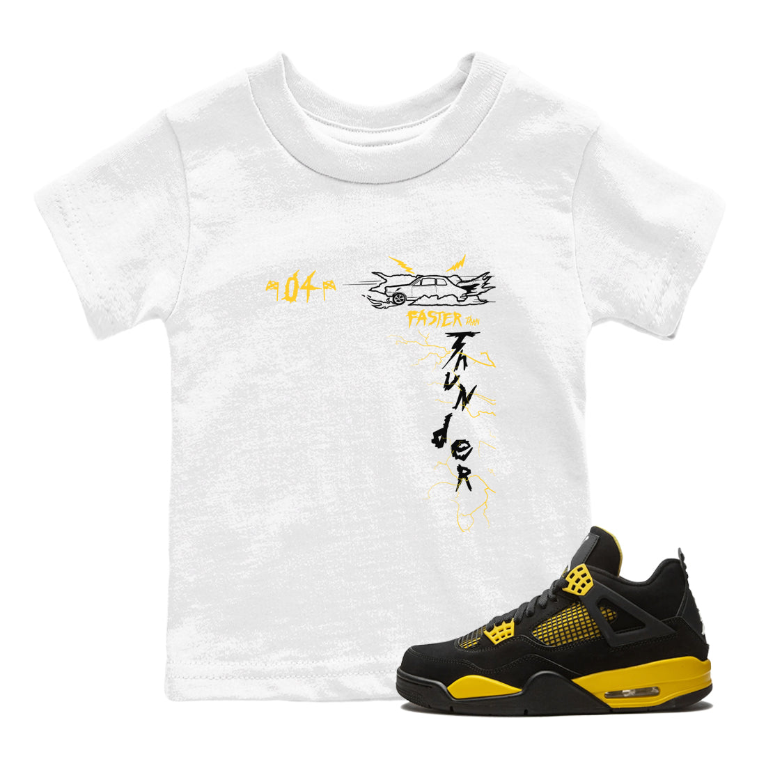 AJ4 Thunder shirts to match jordans Faster Than Thunder sneaker match tees Air Jordan 4 Thunder Drip Gear Zone streetwear brand Baby and Youth White 1 cotton tee