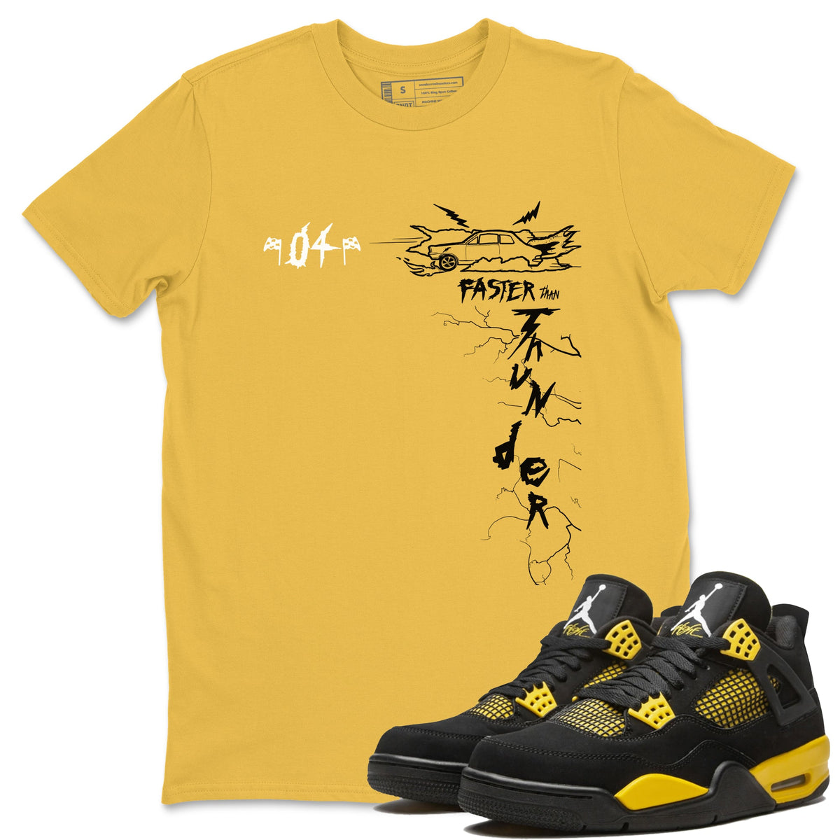 AJ4 Thunder shirts to match jordans Faster Than Thunder sneaker match tees Air Jordan 4 Thunder Drip Gear Zone streetwear brand Daisy 1 unisex cotton tee