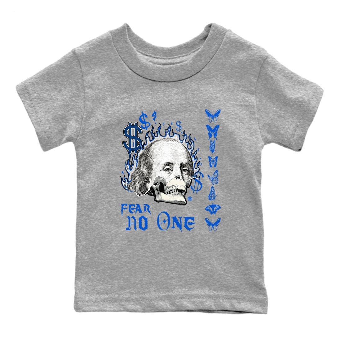 1s Game Royal shirt to match jordans Fear No One sneaker tees Air Jordan 1 Low Game Royal Drip Gear Zone baby toddler Heather Grey 2 cotton Shirt