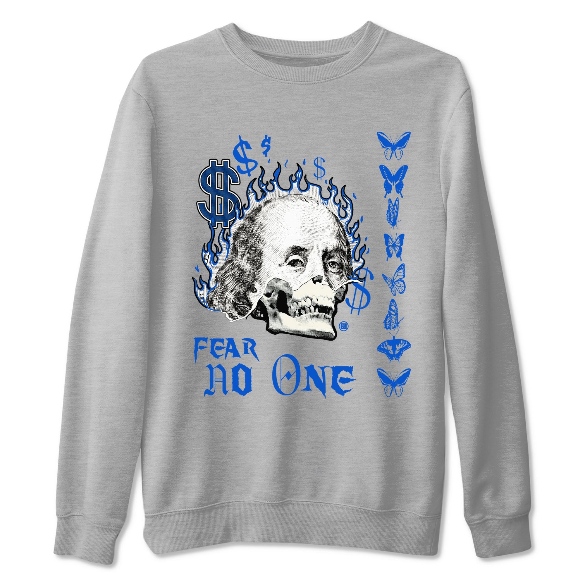 1s Game Royal shirt to match jordans Fear No One sneaker tees Air Jordan 1 Low Game Royal Drip Gear Zone unisex cotton Heather Grey 2 crew neck shirt